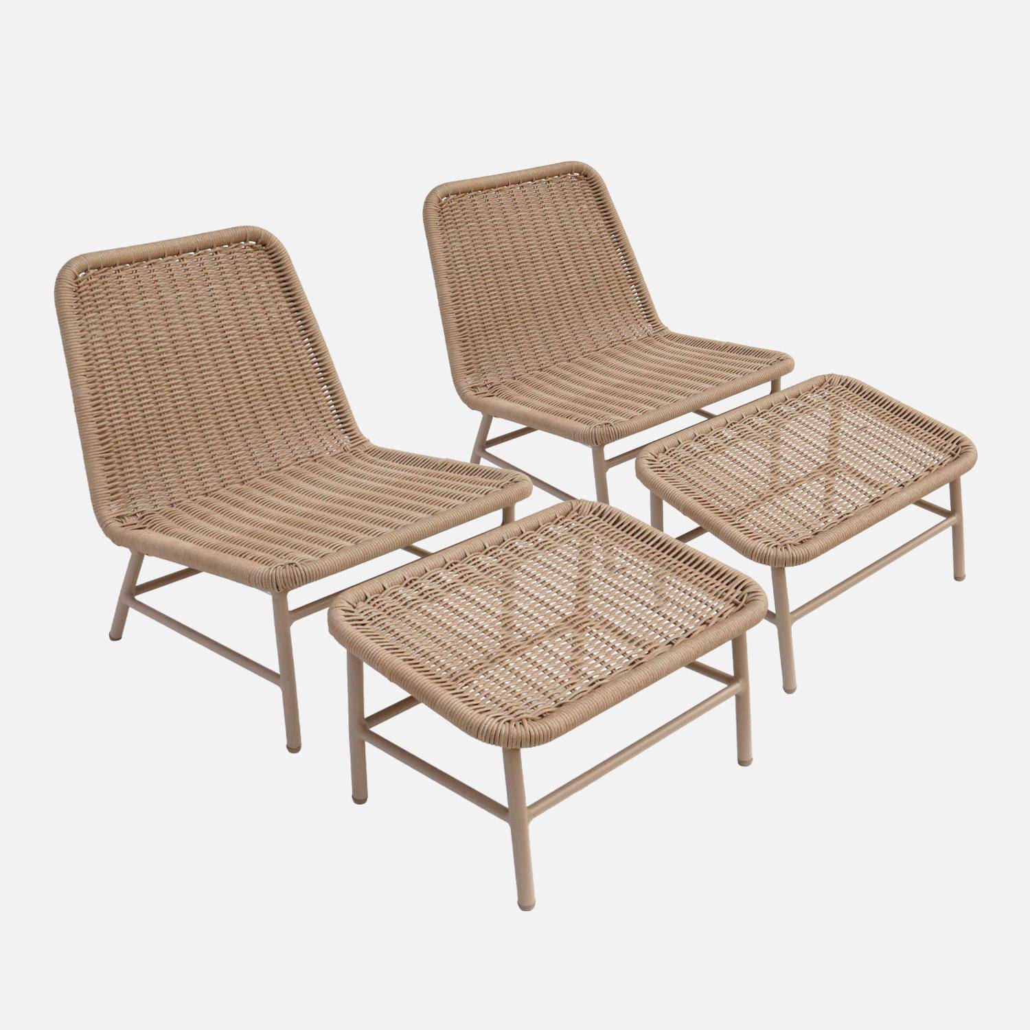 Laguna - Sillón relax y reposapiés de aluminio y cuerda, set de 2