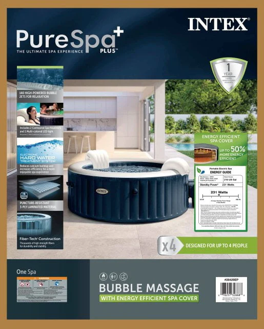 INTEX PureSpa-?Plus Bubble Inflatable Hot Tub Set - 4 Person Spa with Energy Efficient Spa Cover - Image 4