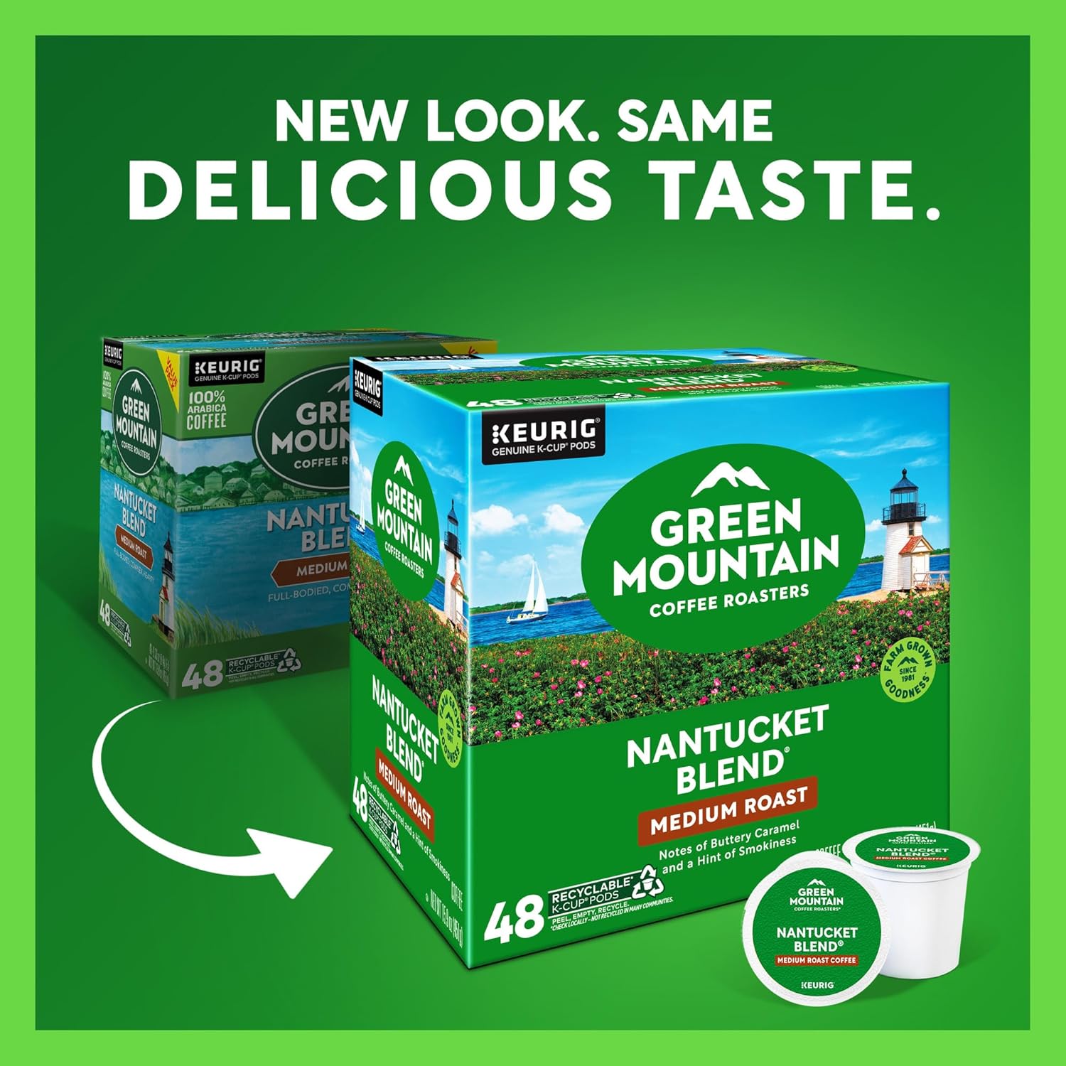 Green Mountain Coffee Roasters Nantucket Blend. Single-Serve Keurig K-Cup Pods. Medium Roast Coffee Pods. 48 Count