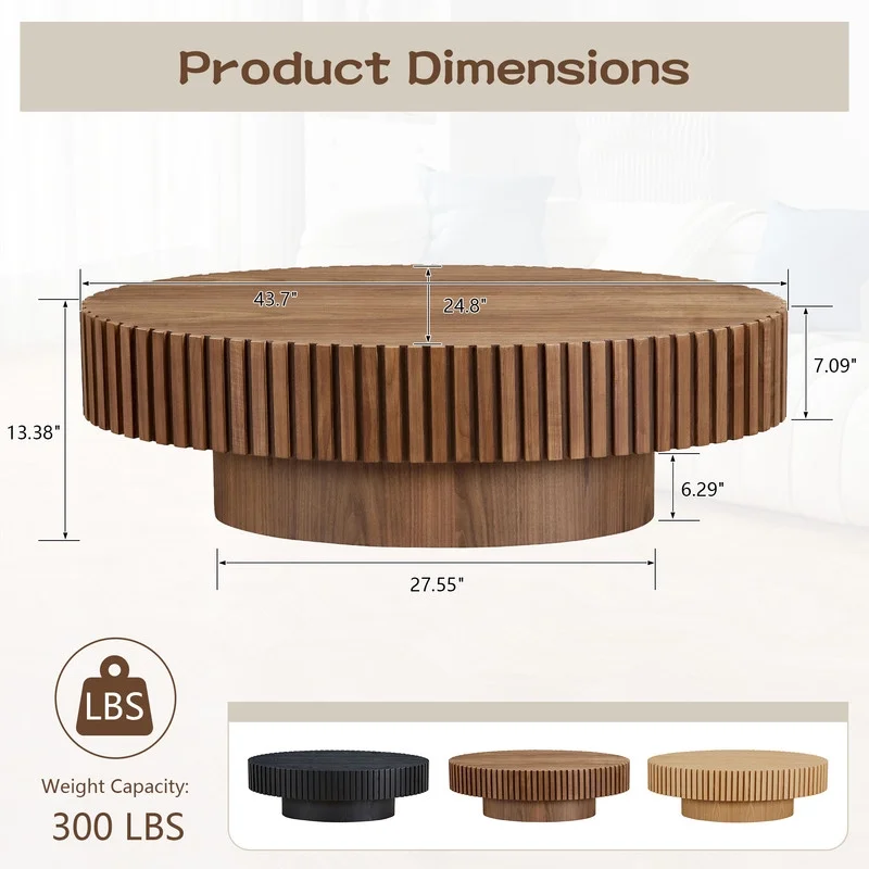 FFH 43.7 inch Oval Coffee Table for Living Room,Handcraft Rustic Corner Coffee Table Nature Wood Relief Sturdy Pedestal for Apartmen,Side Table Centre Table,Nature Wood - Image 78