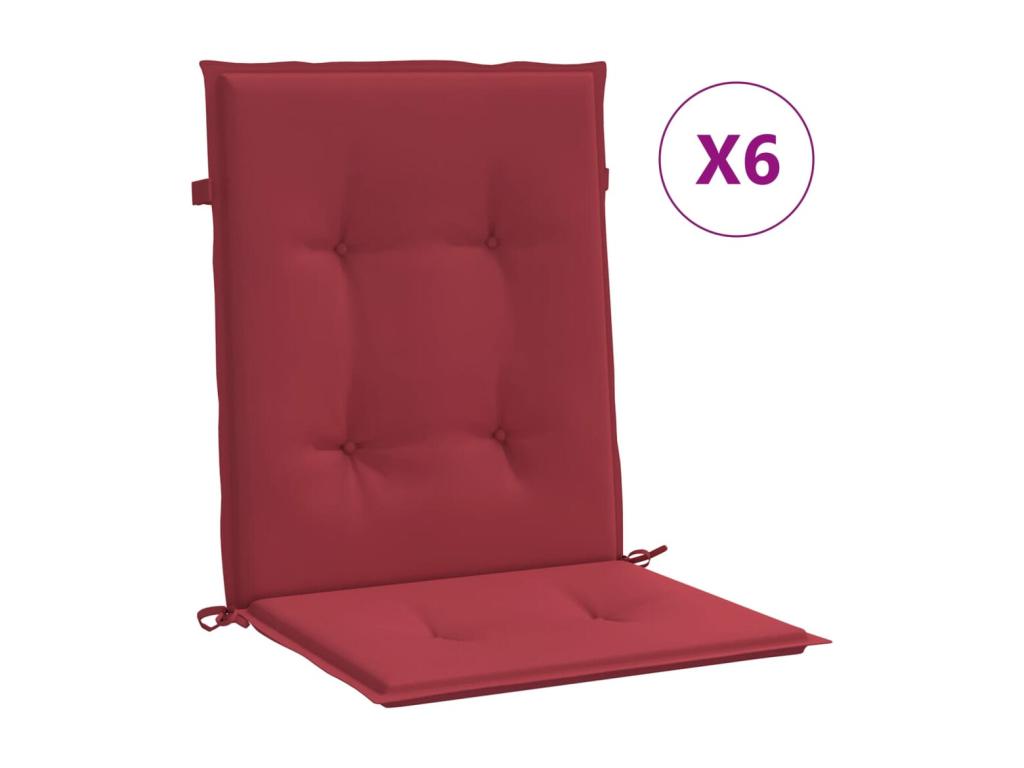Cojín silla jardín respaldo bajo 6 uds tela Oxford rojo tinto
