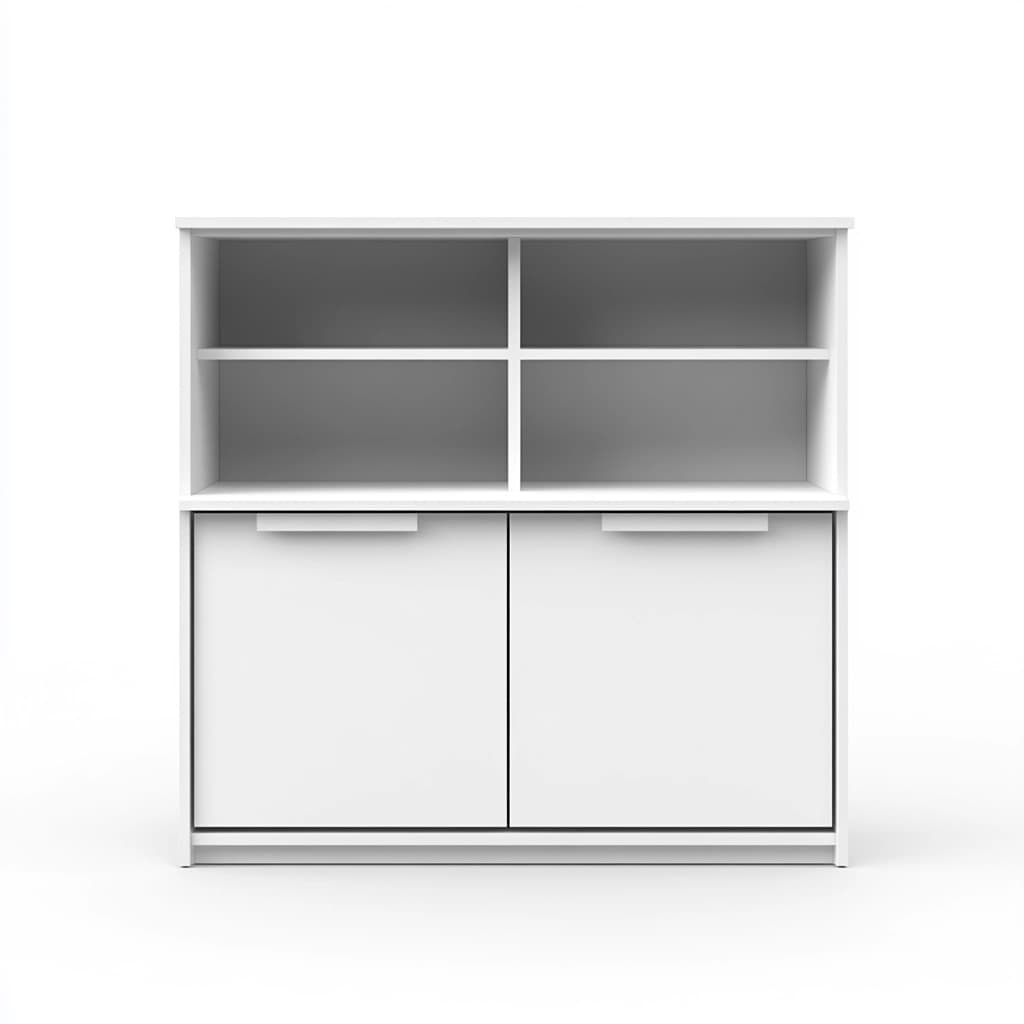 Armario de oficina multifuncional de madera blanca con divisiones abiertas y puertas dobles, apto para salón u oficina, 80 x 40 x 90 cm.