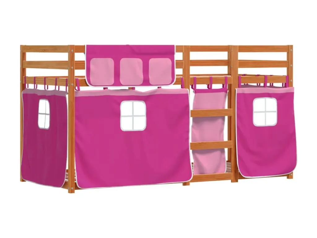 Litera con cortinas en madera maciza de pino color rosa 80x200 cm. bqz3541040