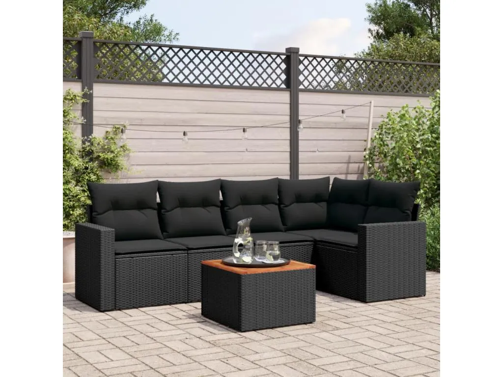 Set de sofás de jardín 6 piezas y cojines ratán sintético negro 93823zuul