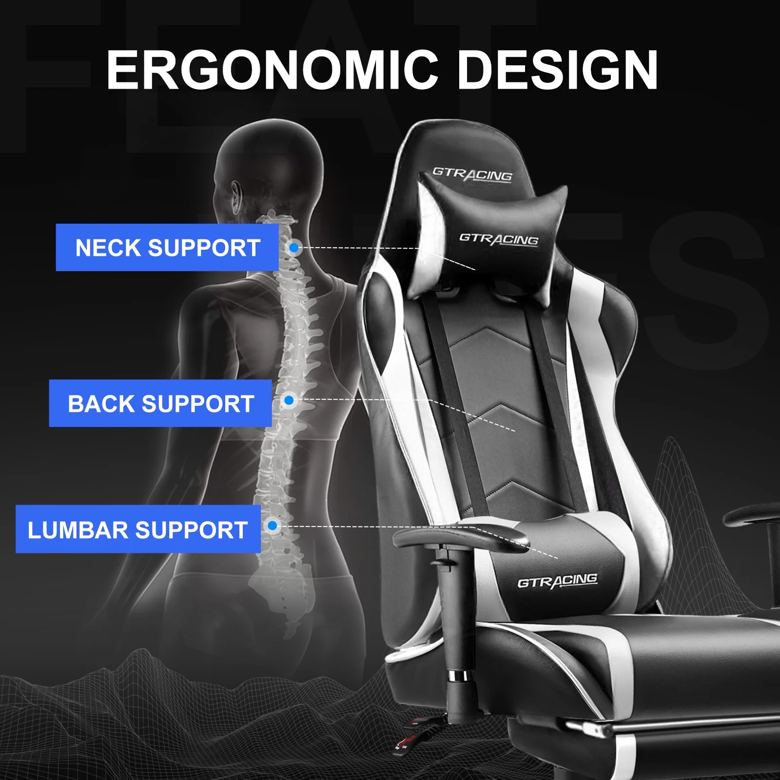 GTRACING Gaming Chair, Ergonomic Office Desk Chair with Lumbar Support, PU Leather, Footrest & Adjustable Headrest, Red - Image 44