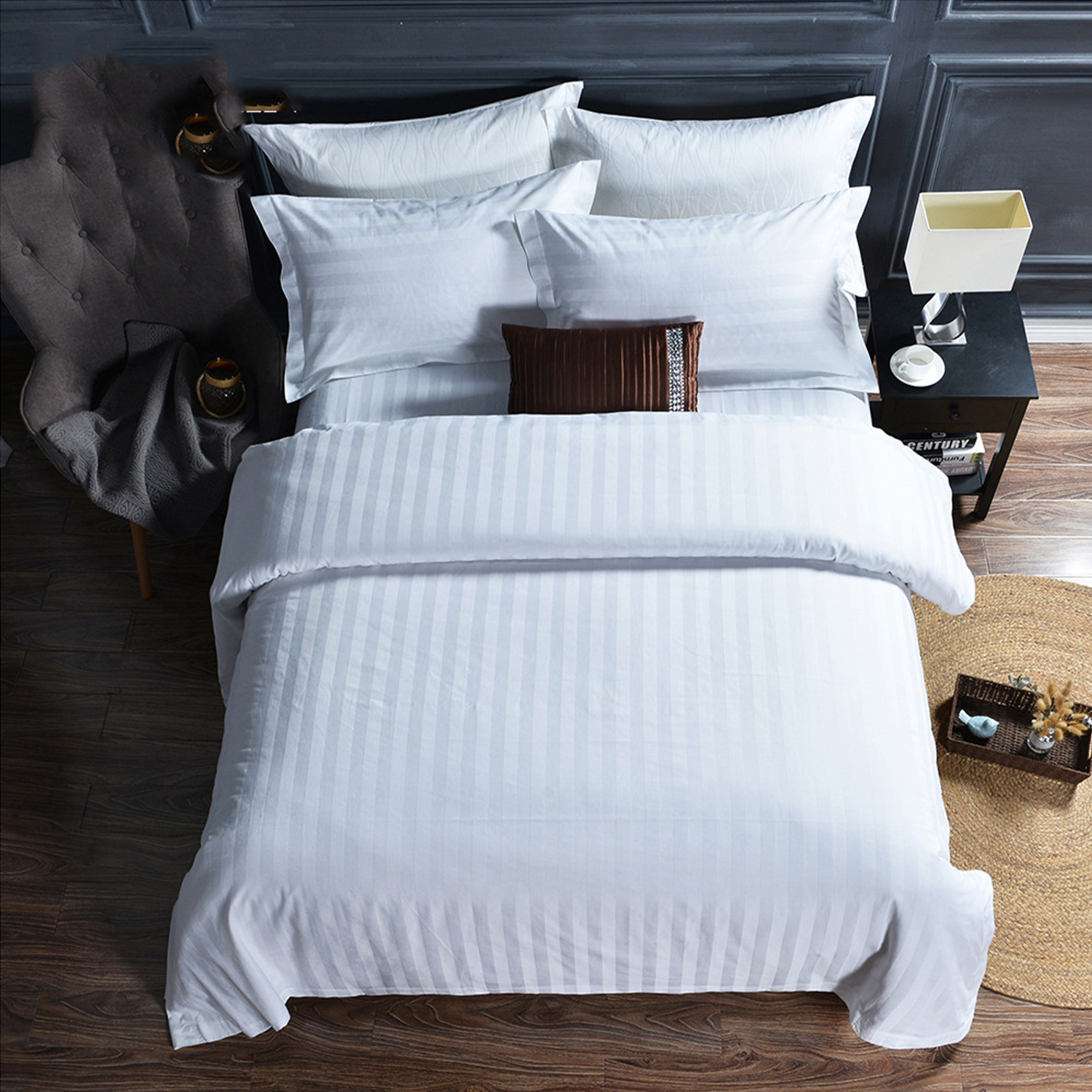 5 Star Hotel Luxury Bedding Set 100% Cotton High GSM Jacquard Solid Color for Hotel Motel