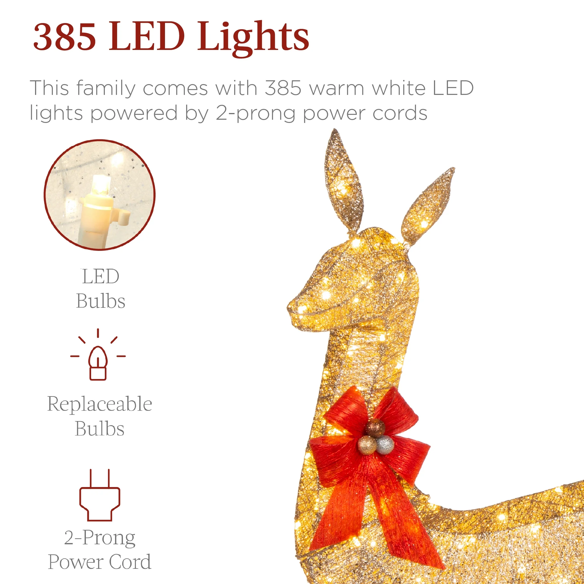 Best Choice Products 6.5ft 3-Piece Lighted Christmas Deer Set Outdoor Yard Decoration w/ 385 LED Lights, Stakes - Gold - Image 6