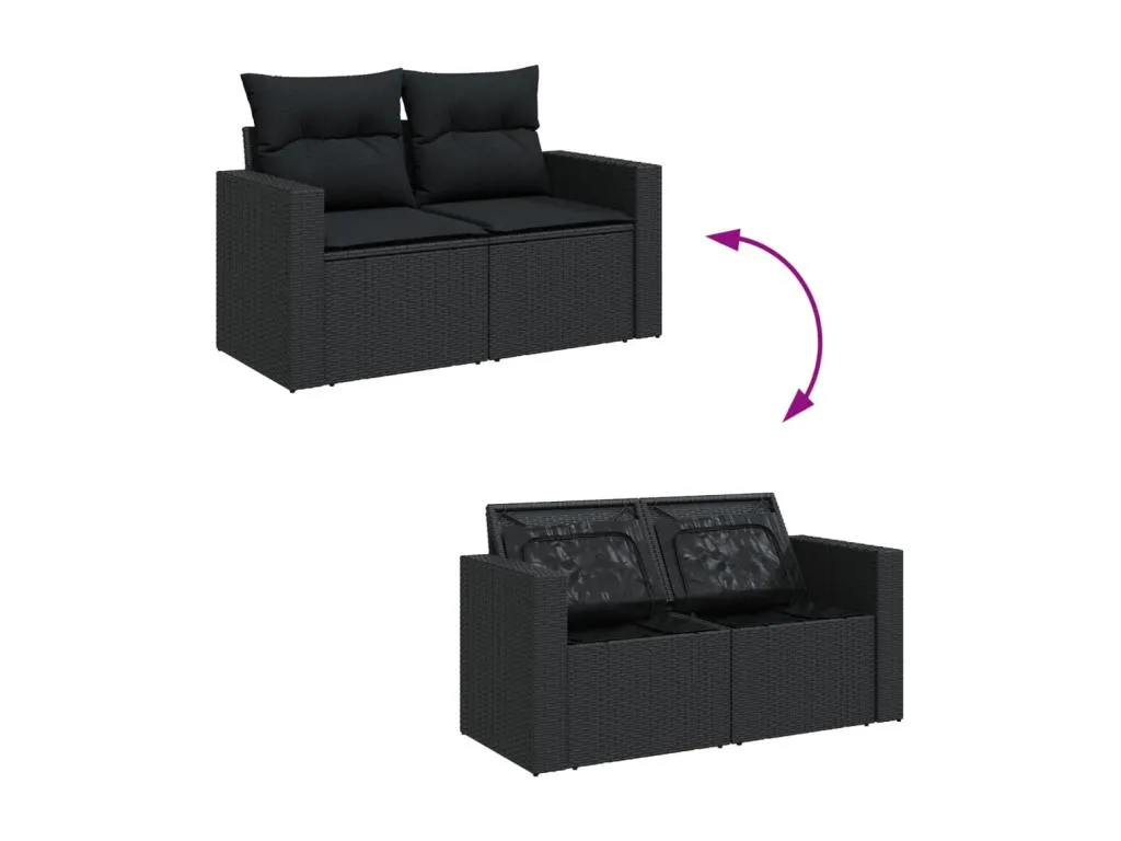 Set de sofás de jardín 10 piezas cojines ratán sintético negro 66473GWTL