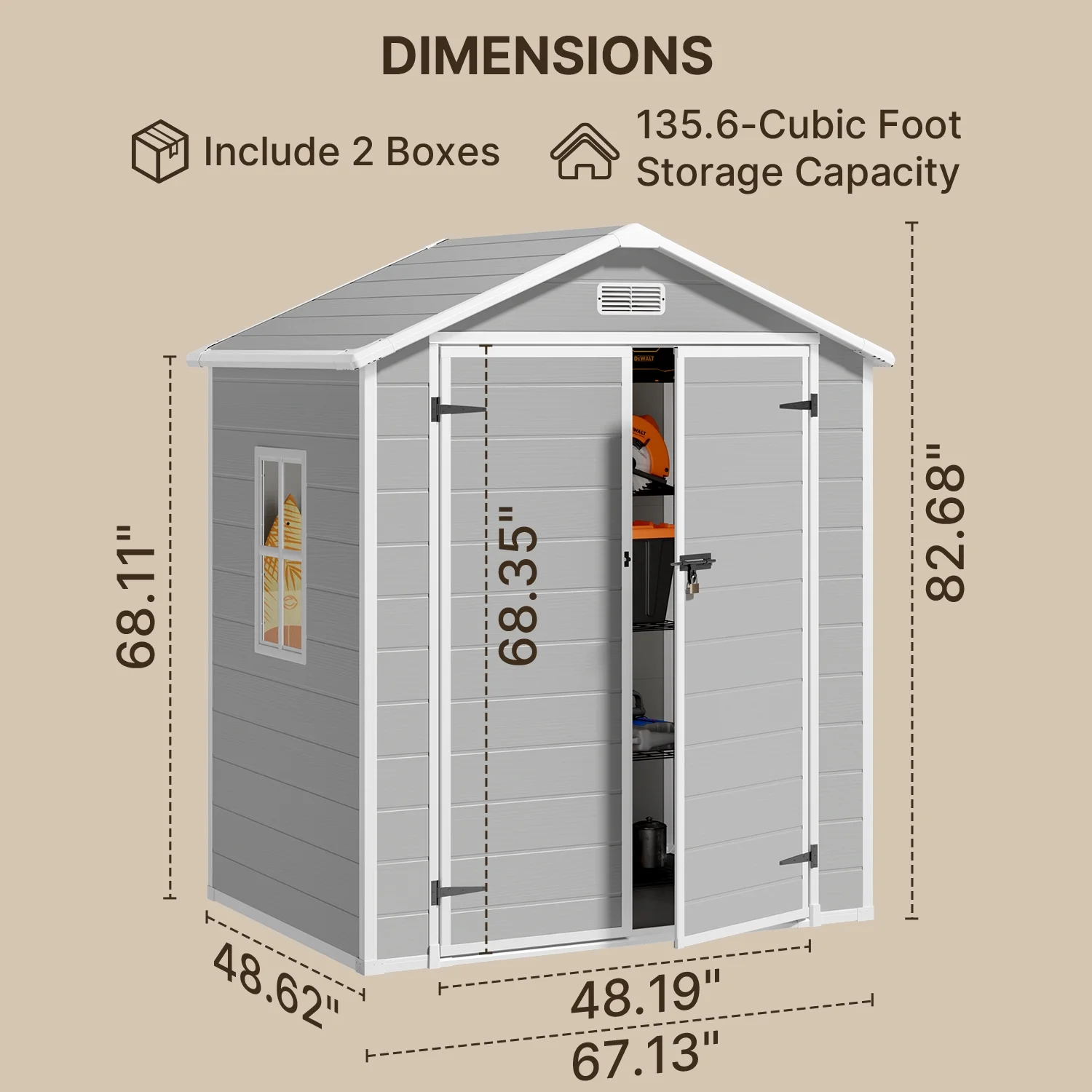 6x4 FT Resin Storage Shed, Lofka Plastic Outdoor Shed with Heavy Duty Floors, 135.6 cu ft, Colorfast, Side Window, Double Lockable Doors for Garden Backyard