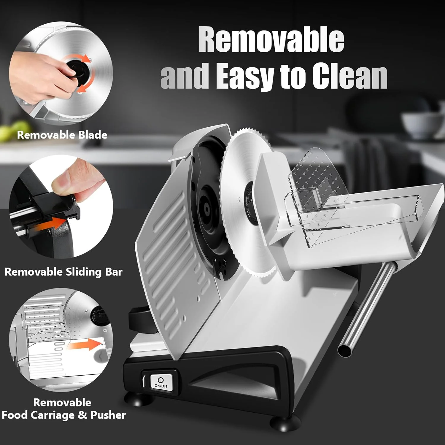 OSTBA Meat Slicer with Quiet DC Motor, 200W Electric Deli Slicer, Dual 7.5'' Stainless Steel Blades, 0-15mm Adjustable Thickness, Easy to Clean, Ideal for Meat, Cheese, Bread, and Vegetables - Image 7