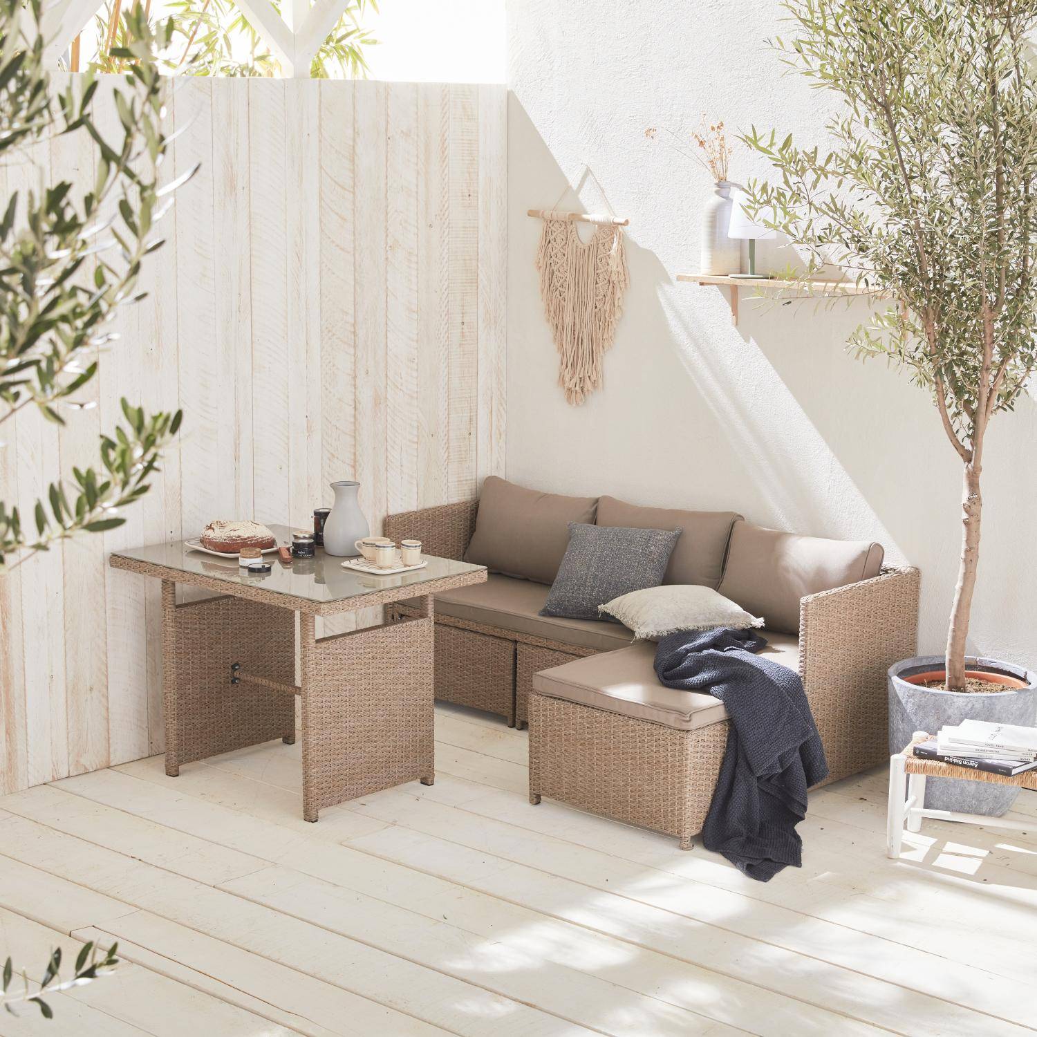 Reggiano - Conjunto de jardín en resina trenzada con mesa, 6 plazas