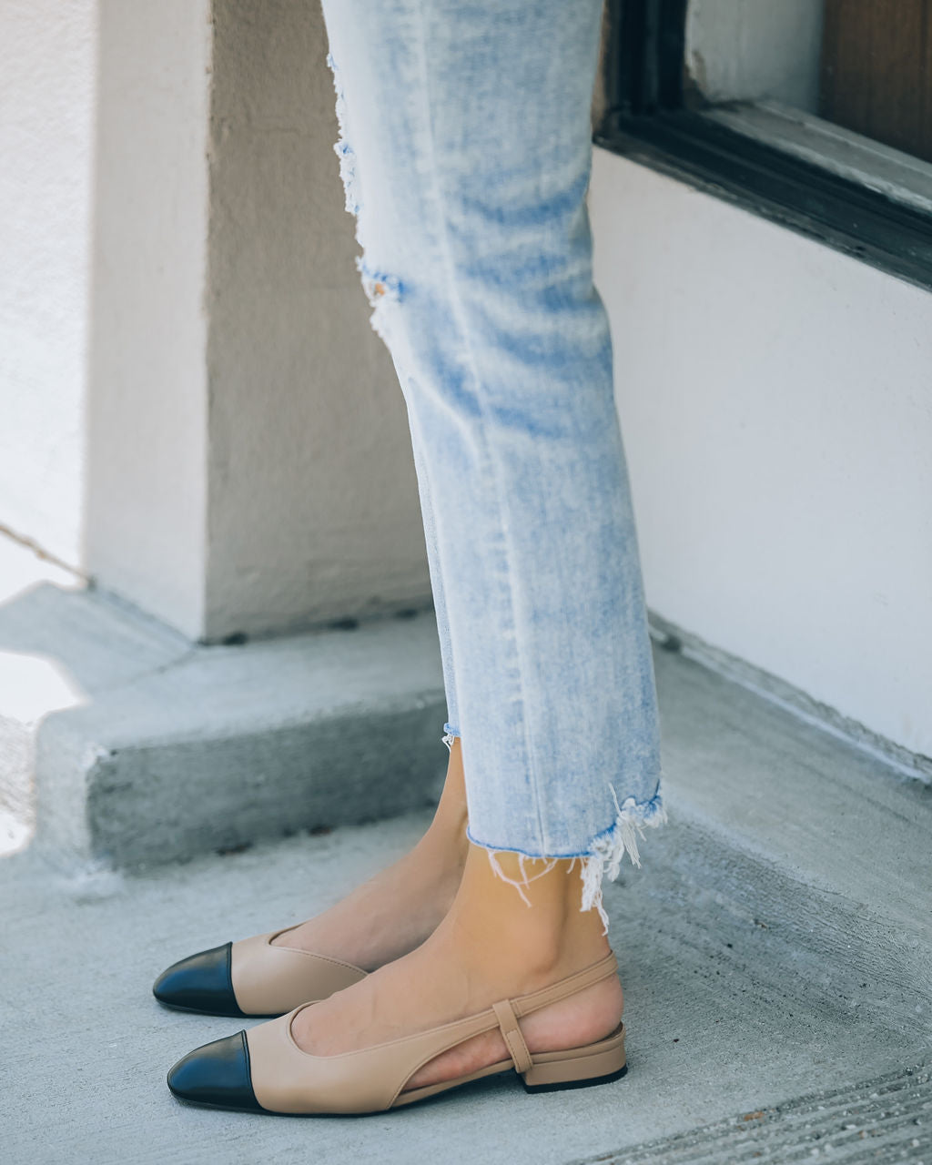 Coco Slingback Flats - Black Beige Combo - Se7enfashion