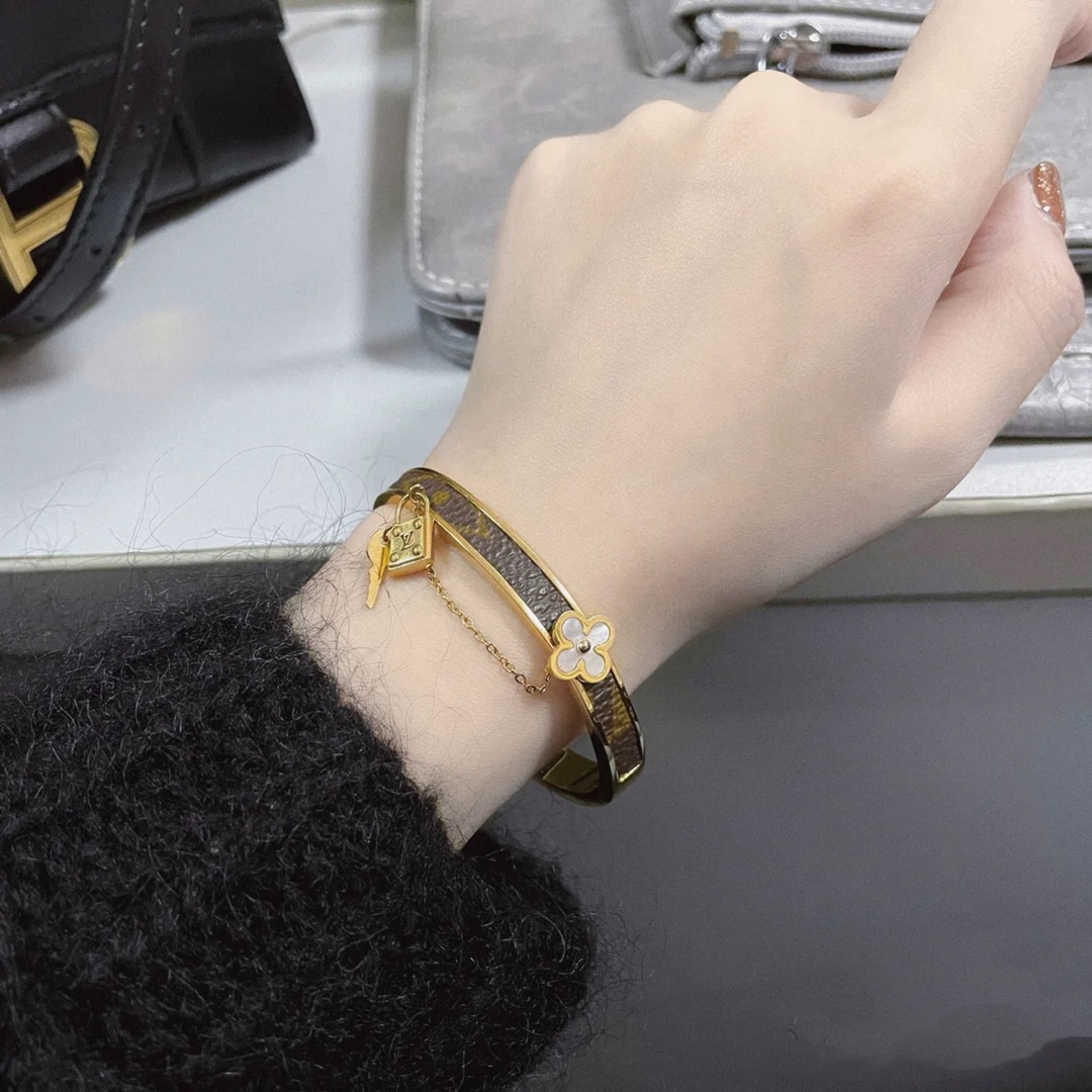 Louis Vuitton Leather Lock with Key Bangle Bracelet - Original Replica Club