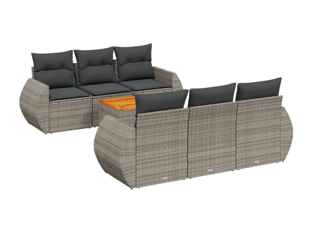 Set de sofás de jardín 7 piezas con cojines en ratán PE color gris GQ0691161