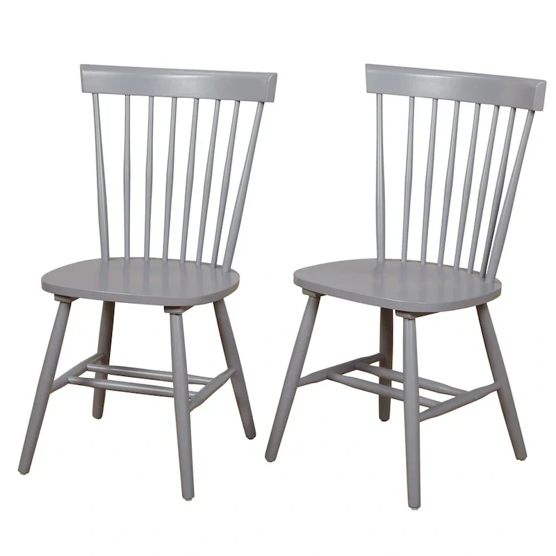 Set of 2 Spindle Back Dining Chairs Solid Rubberwood Farmhouse Style