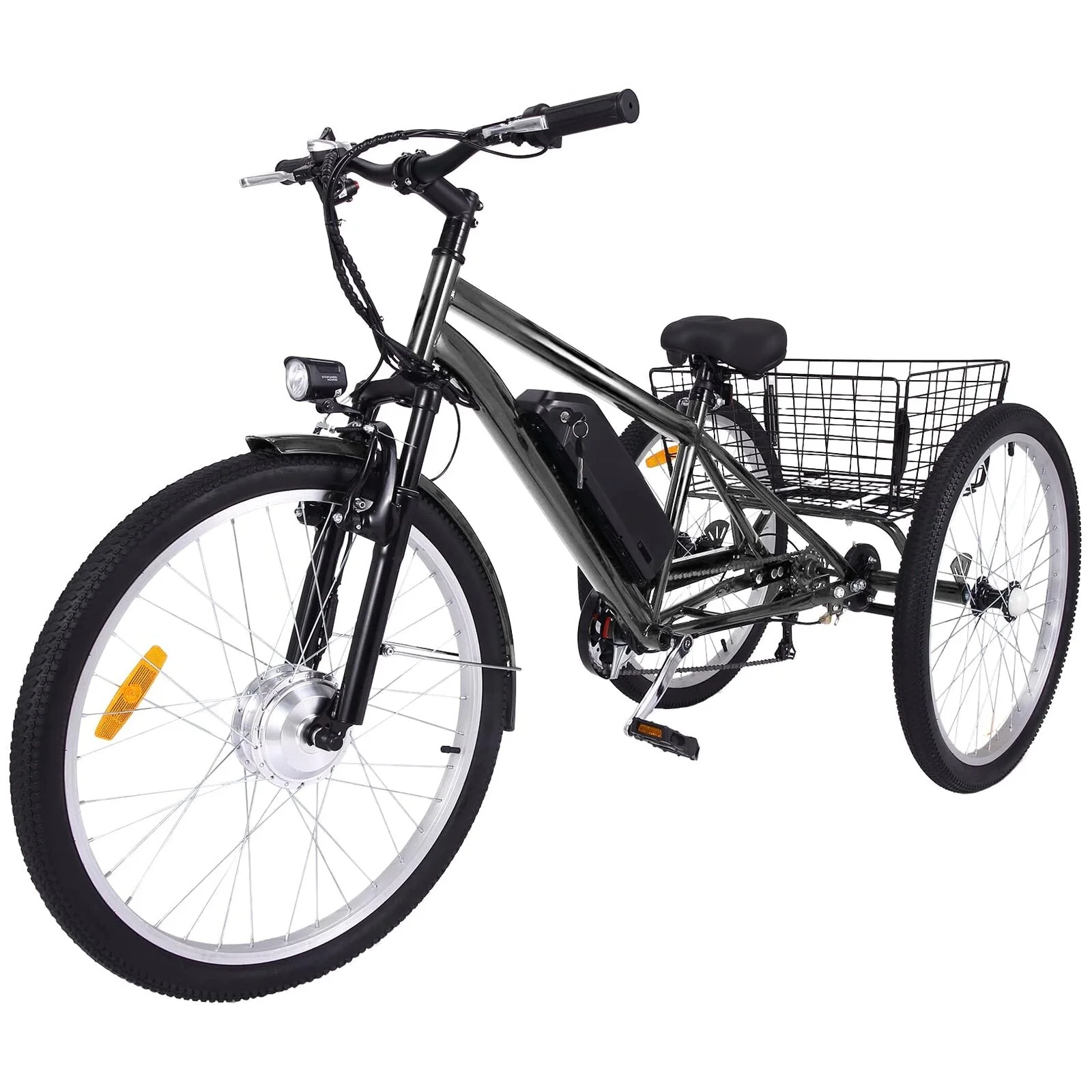 26 Inch Adult 3 Wheel Electric Tricycle With Basket, Fat Tires, 7 Speeds, 350W Motor, 36V 10Ah Battery - BICYCLE - Image 8 26 Inch Adult 3 Wheel Electric Tricycle With Basket, Fat Tires, 7 Speeds, 350W Motor, 36V 10Ah Battery - BICYCLE - Image 8
