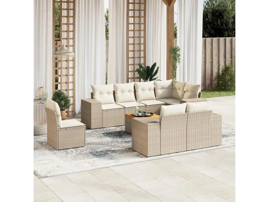 Set de sofás de jardín 9 piezas con cojines ratán sintético beige 76266edxn