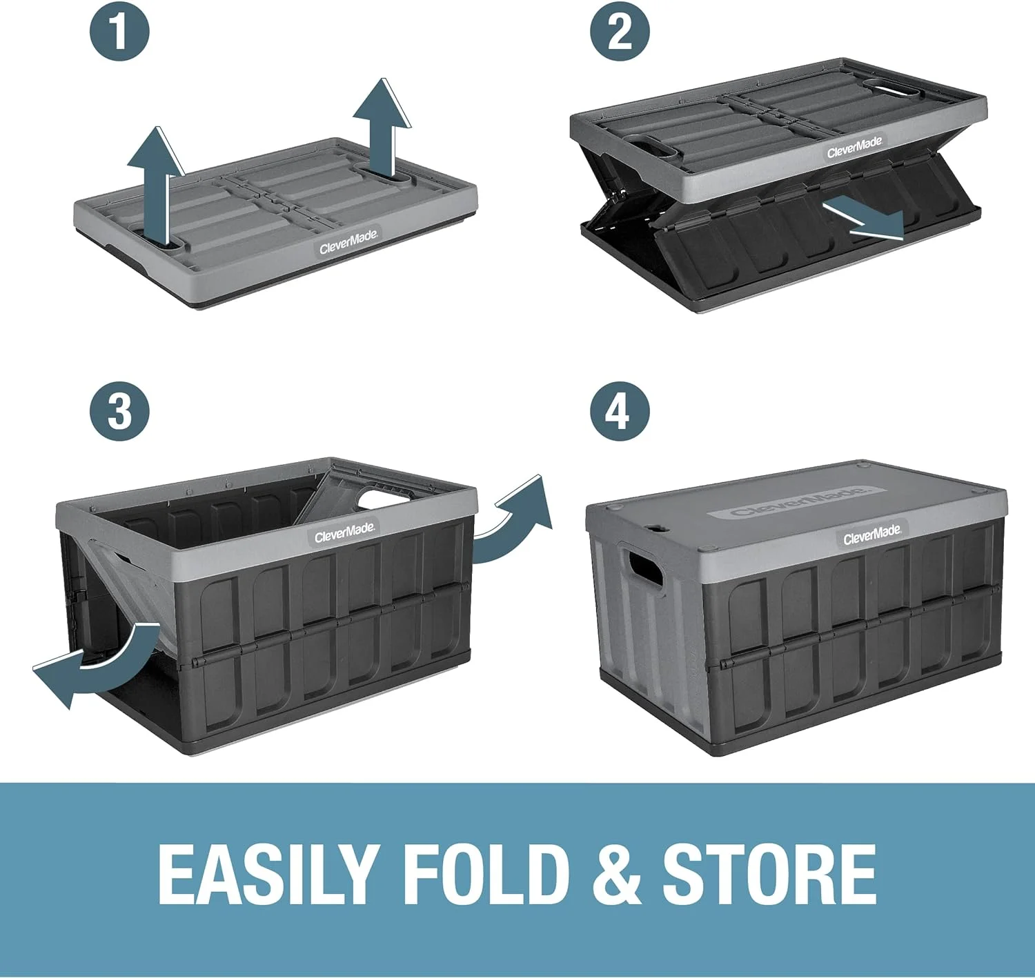 CleverMade 3 Pack Stackable Collapsible Storage Bin with Lids - 16 Gal Ocean - Image 6