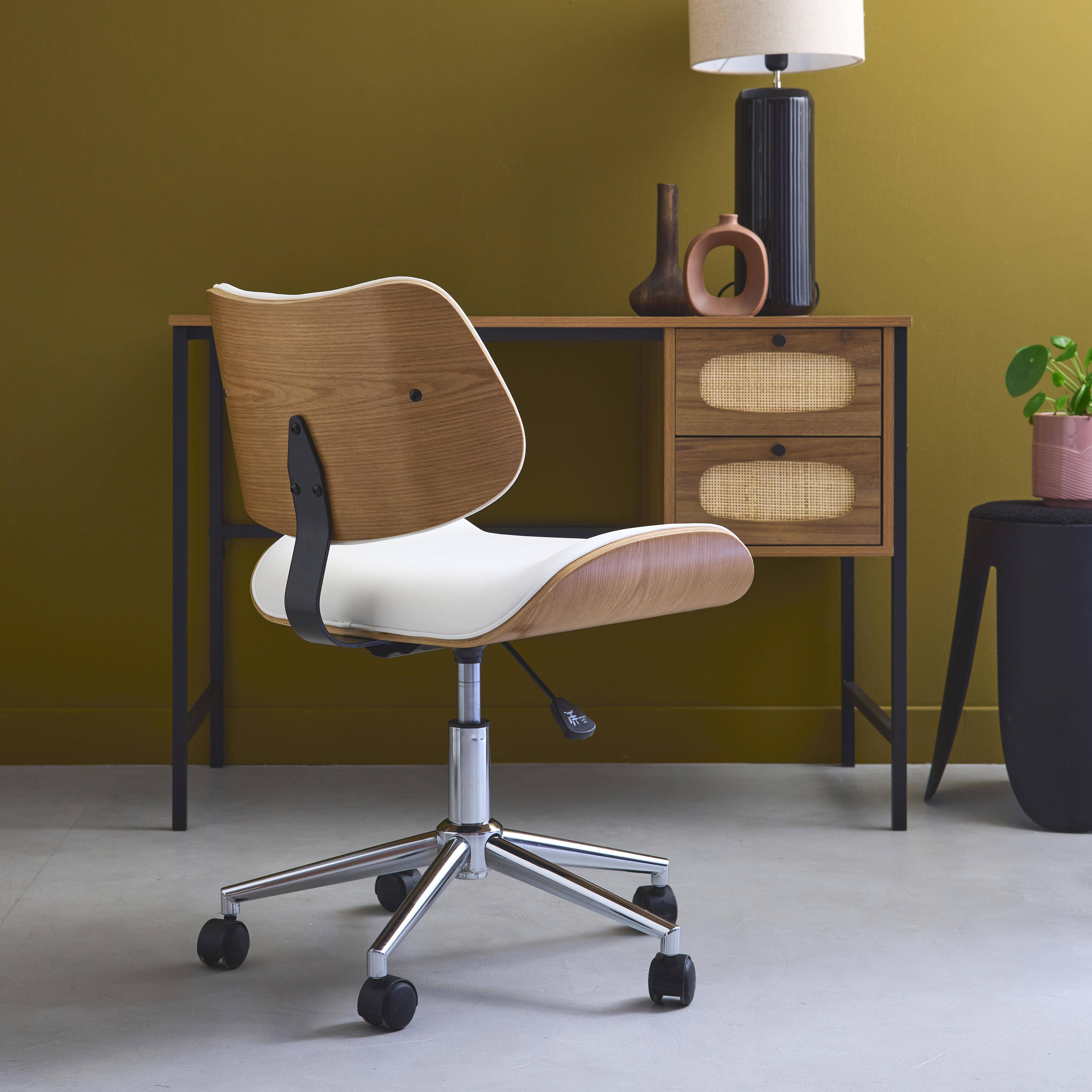 Karen - Silla de oficina con ruedas, madera curvada y acabado en polipiel