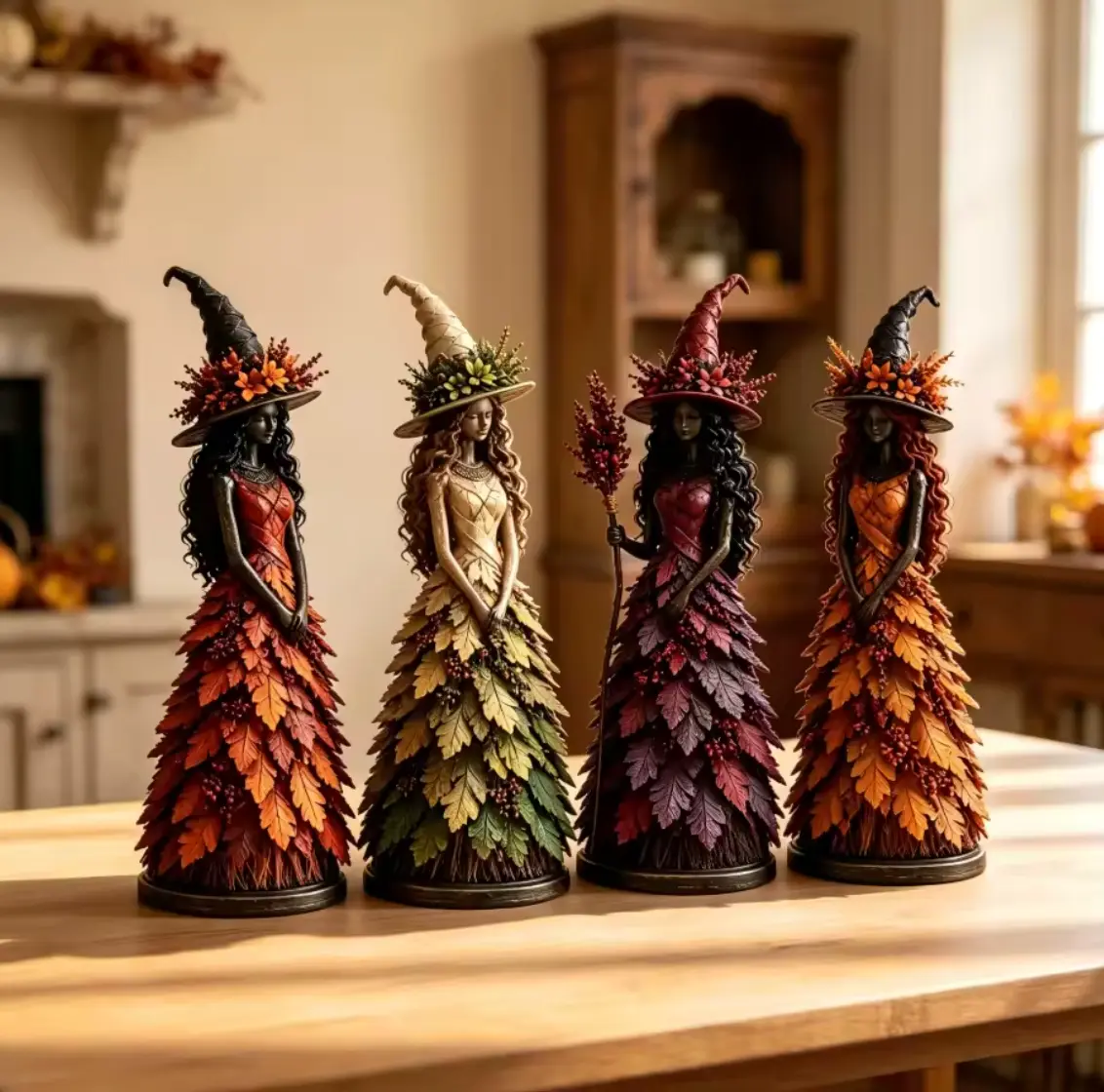 LeafWitch™ Autumn Figurine - Handcrafted Leaf & Berry Witch Statue