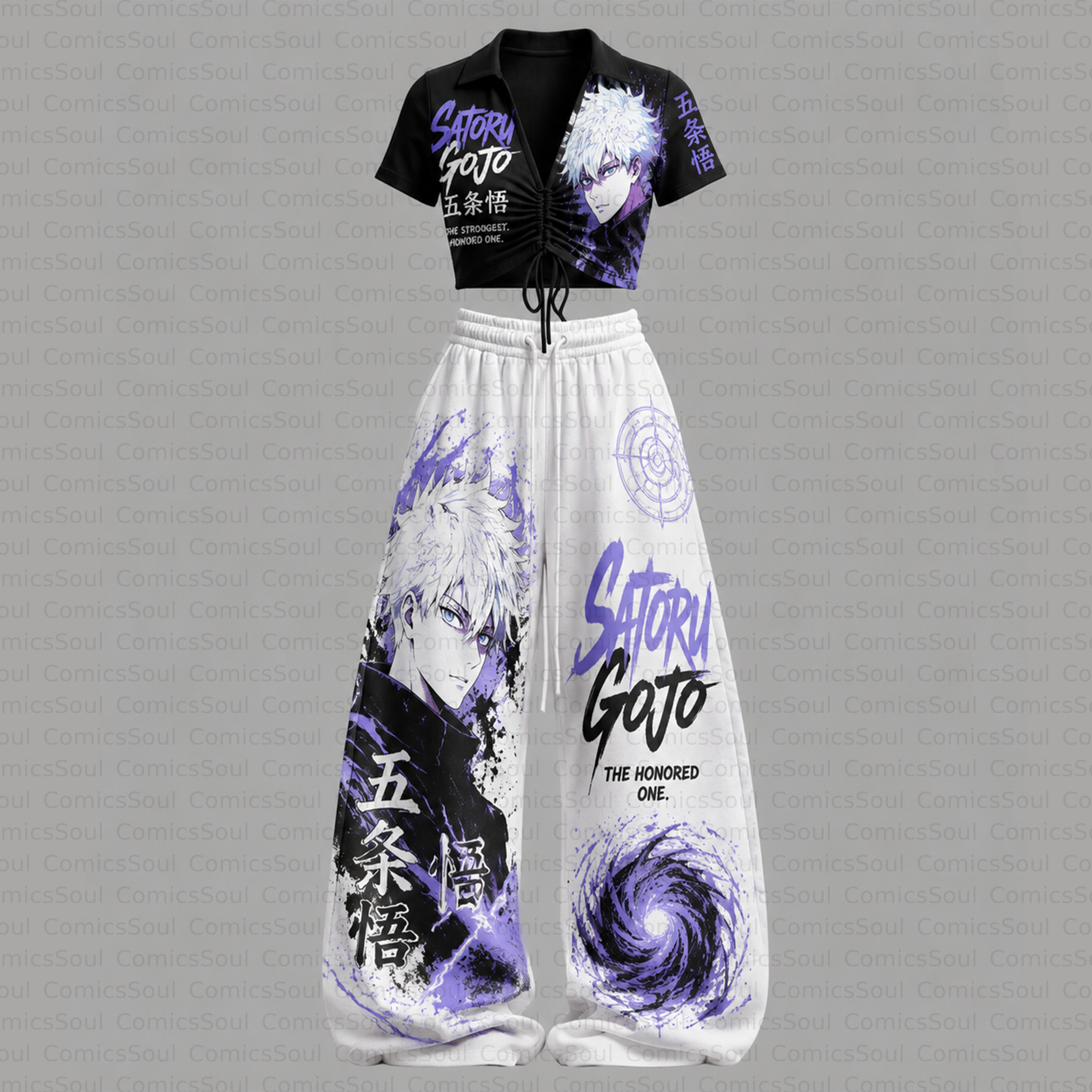Jujutsu Kaisen Drawstring Short Sleeve Top & Long Pants Two-Piece Set TeeThreads Sustain the Scene with Custom Apparel