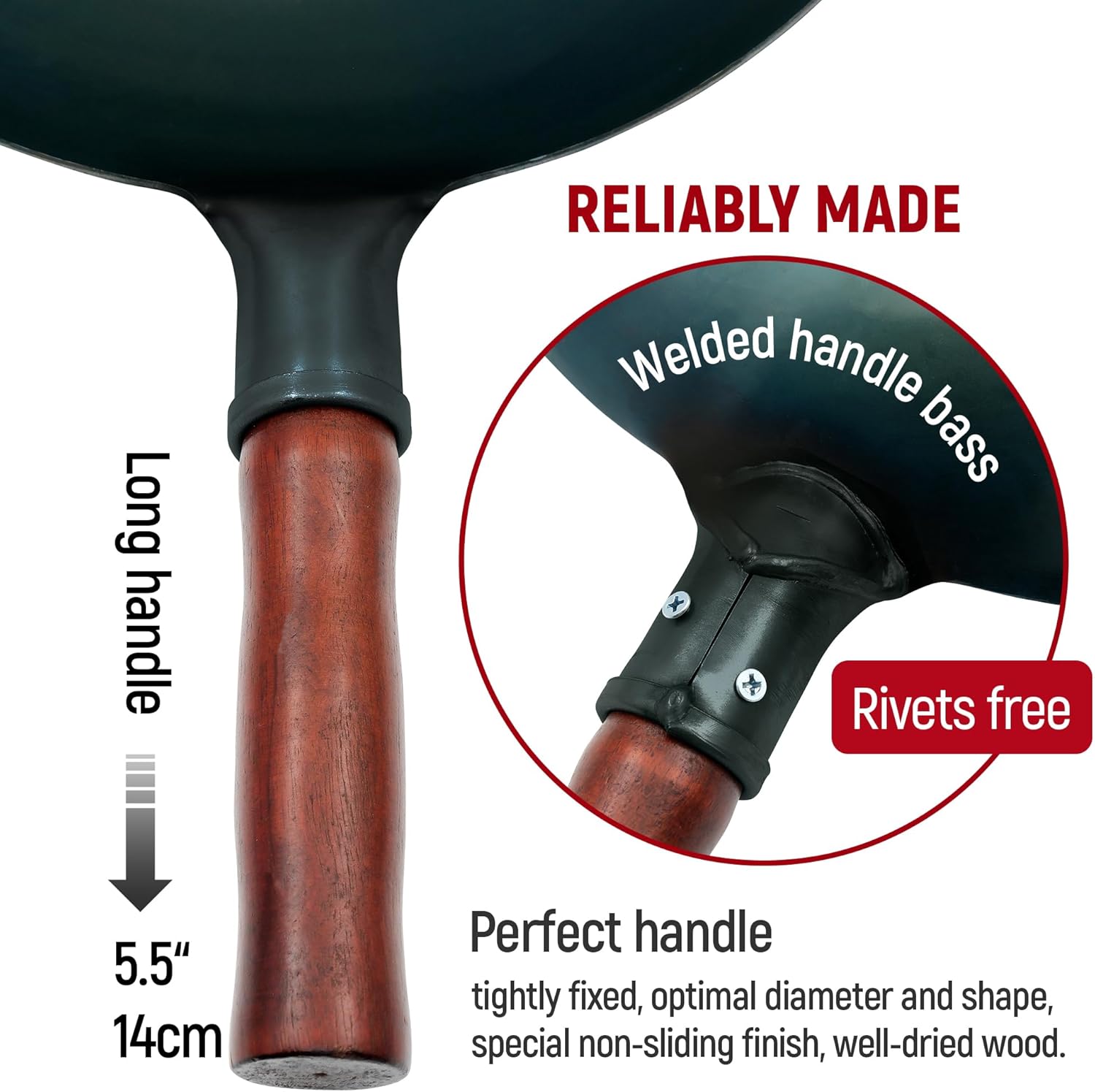 welsteepse Carbon Steel Wok Traditional Hand Hammered Wok,14 Inch,Round Bottom(Roasted Blue)