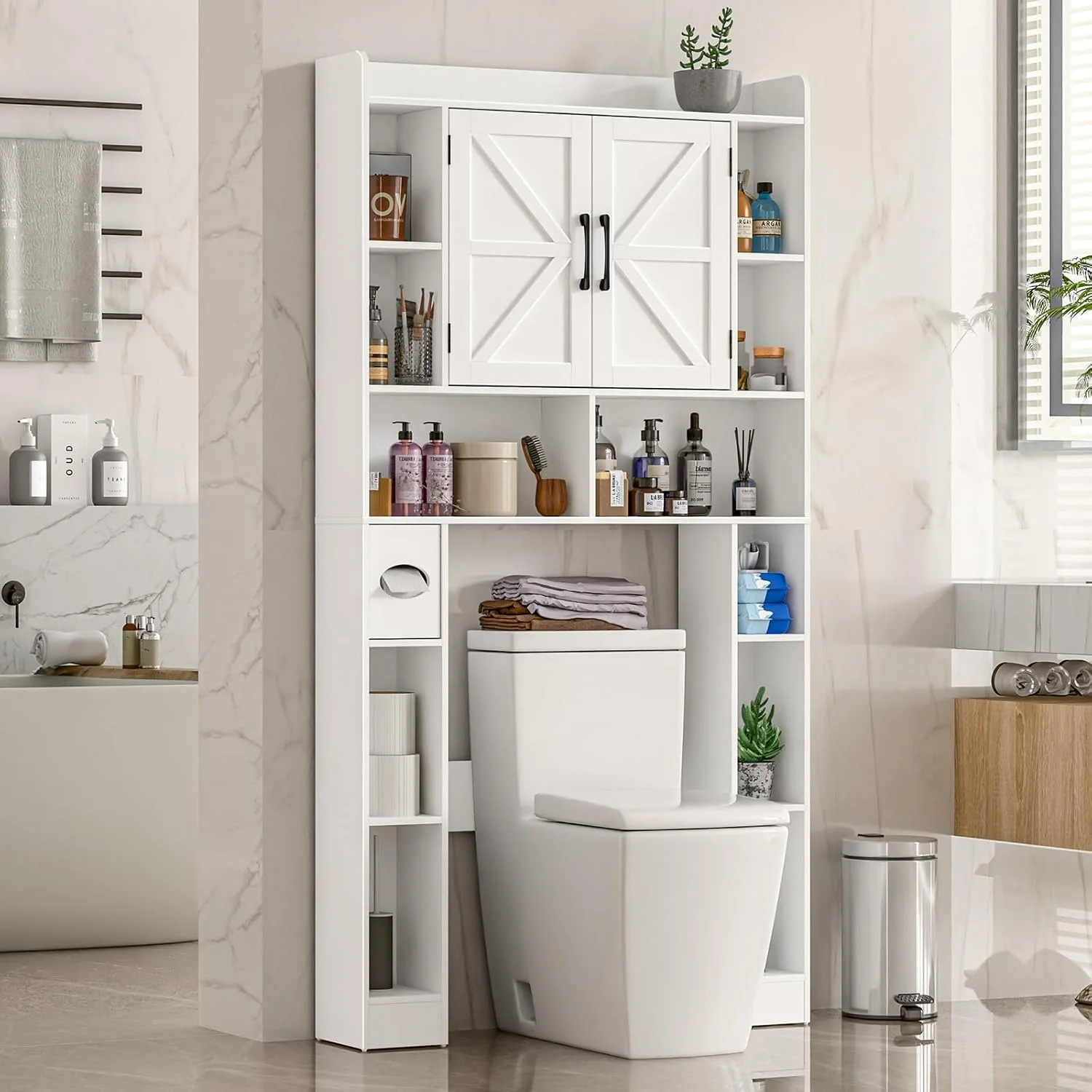 Vabches Over The Toilet Storage Cabinet, Freestanding Bathroom Space Saver with Adjustable Shelf and 2 Doors - Image 12