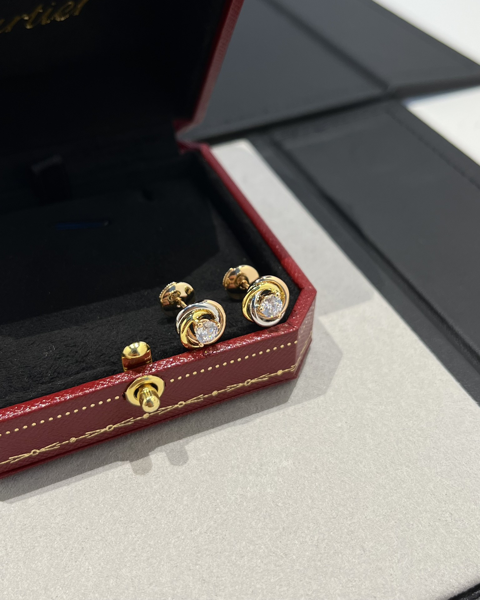Cartier Trinity Stud Earrings, 2 Diamonds - Original Replica Club