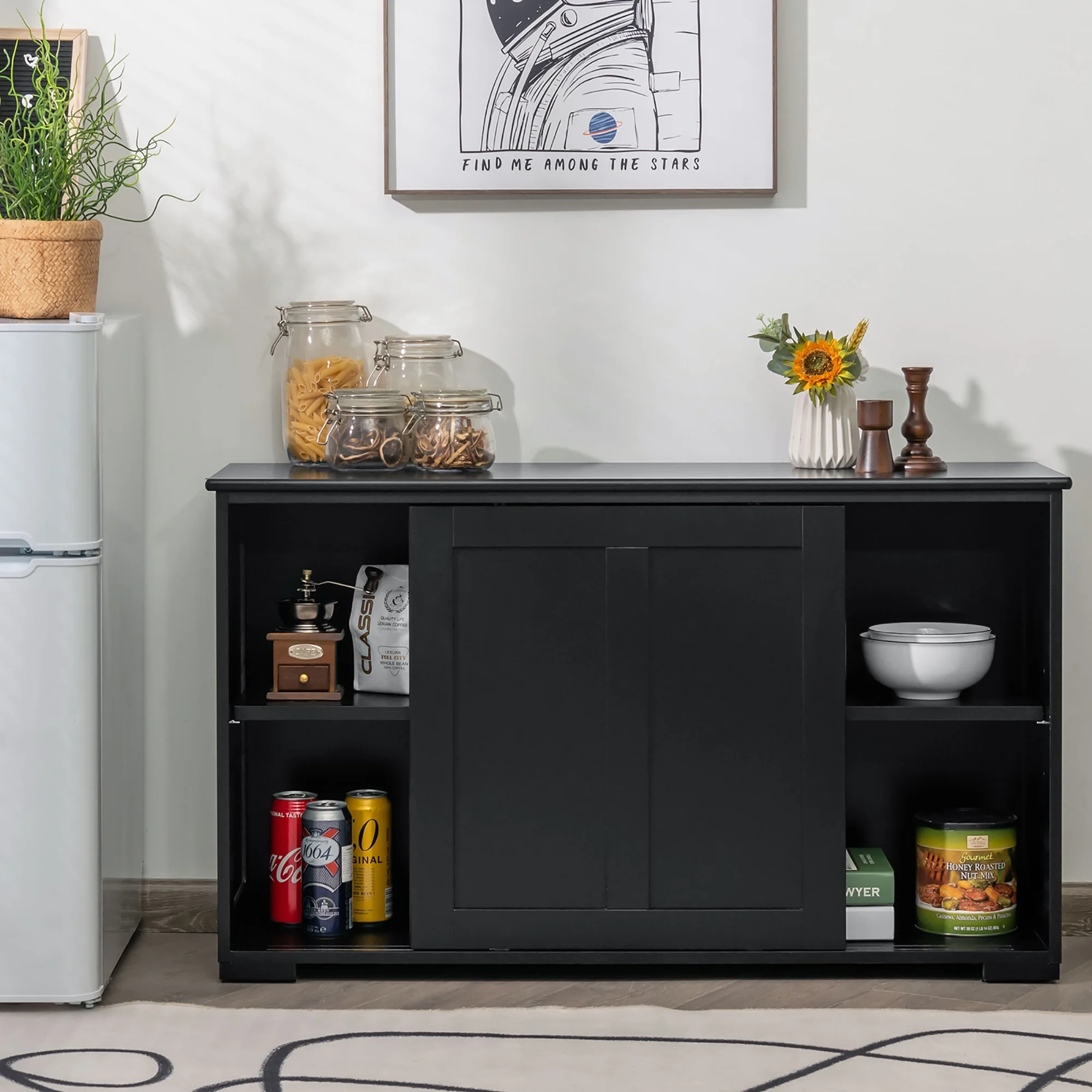 Costway Kitchen Storage Cabinet Sideboard Buffet Cupboard Wood Sliding Door Pantry White - Image 23