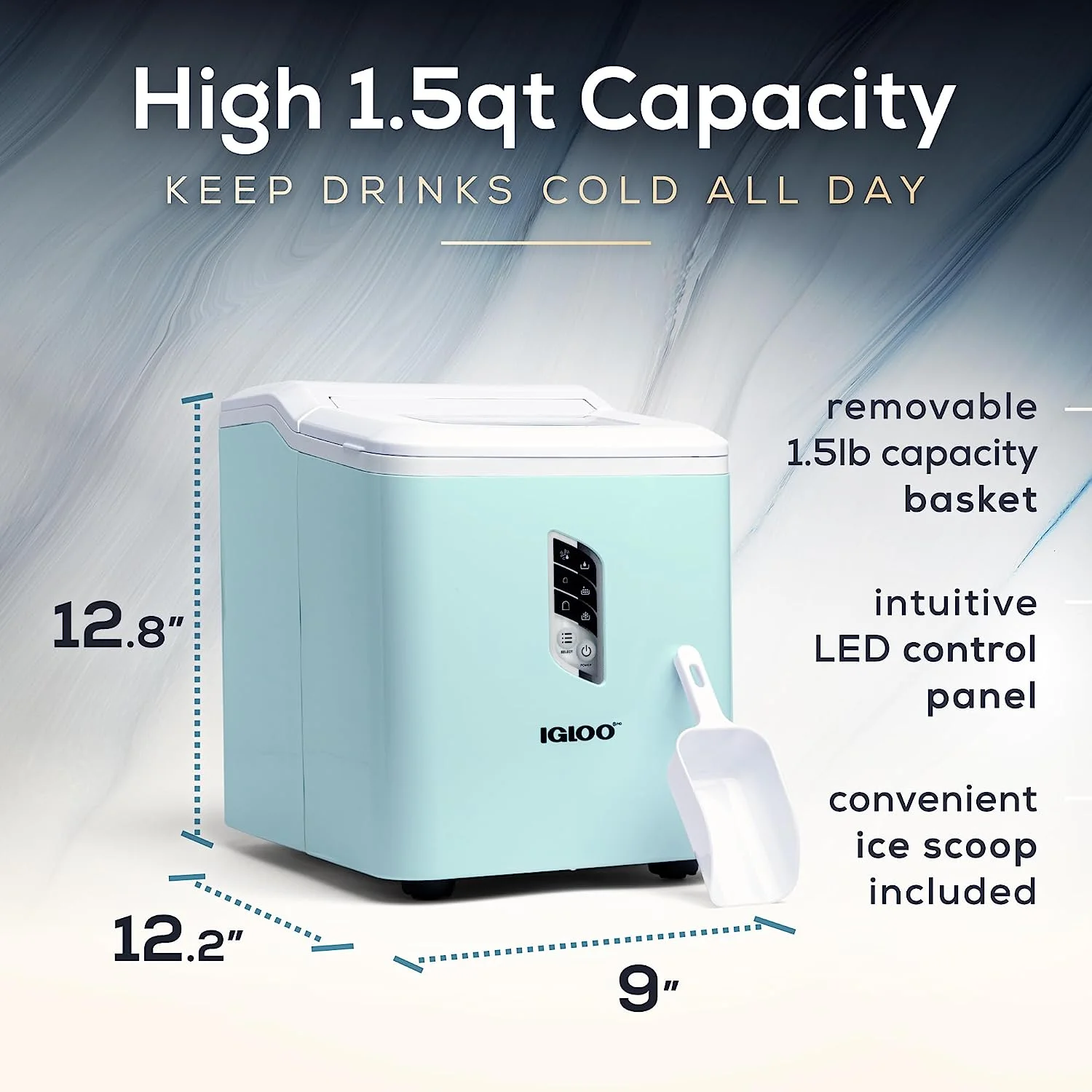 Igloo Automatic Ice Machine Self Cleaning Countertop Ice Maker for Water Bottle & Drinks, Aqua - Image 2