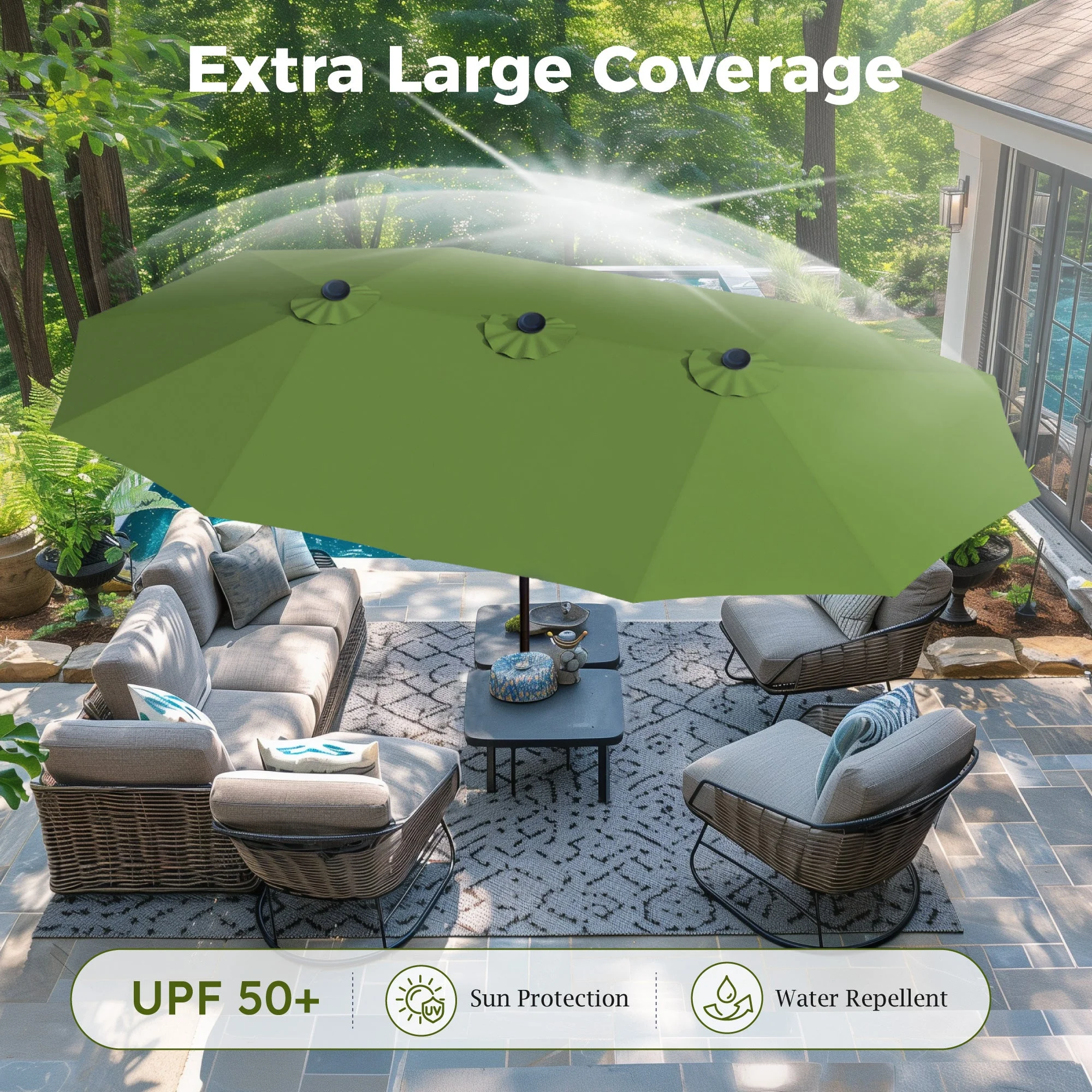 Alpha Joy 15ft Outdoor Patio Umbrella Extra-Large Double-Sided Garden Umbrella with Crank Handle and Base - Smoky Gray - Image 40