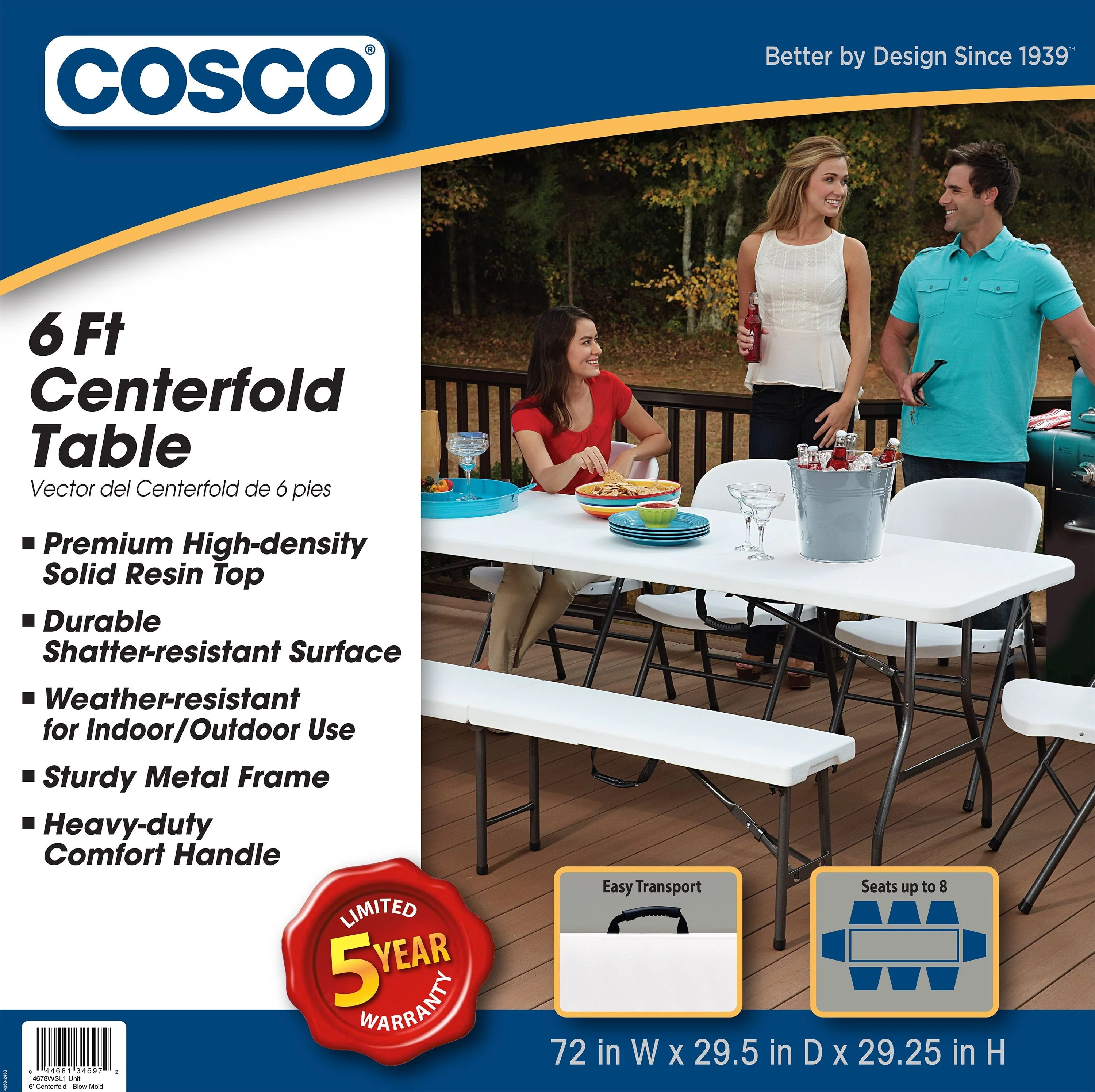 Cosco 6 Foot Folding Table In White Speckle - Image 13