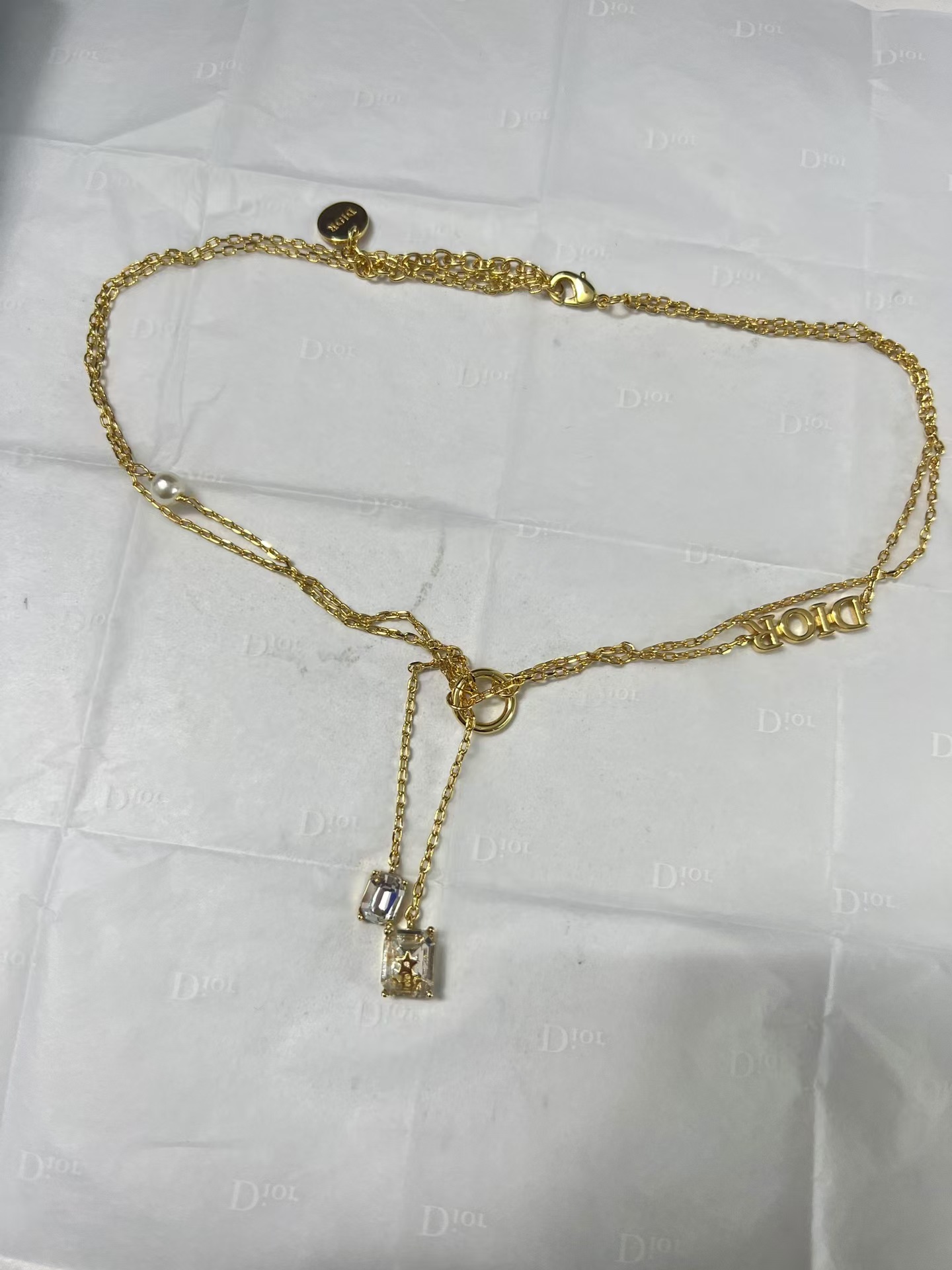 Dior Two Layered Two String Diamond Pendant Drop Y Necklace - Original Replica Club