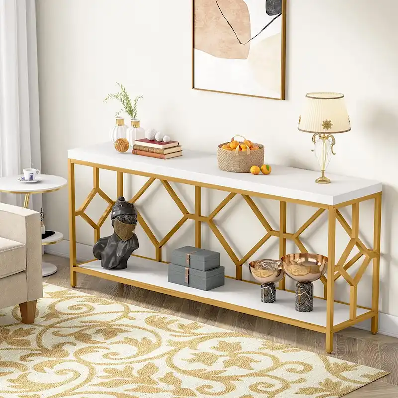 70.9-Inch Industrial Sofa Console Table with Open Storage Shelf - Extra Long Narrow Entry Table for Behind Couch