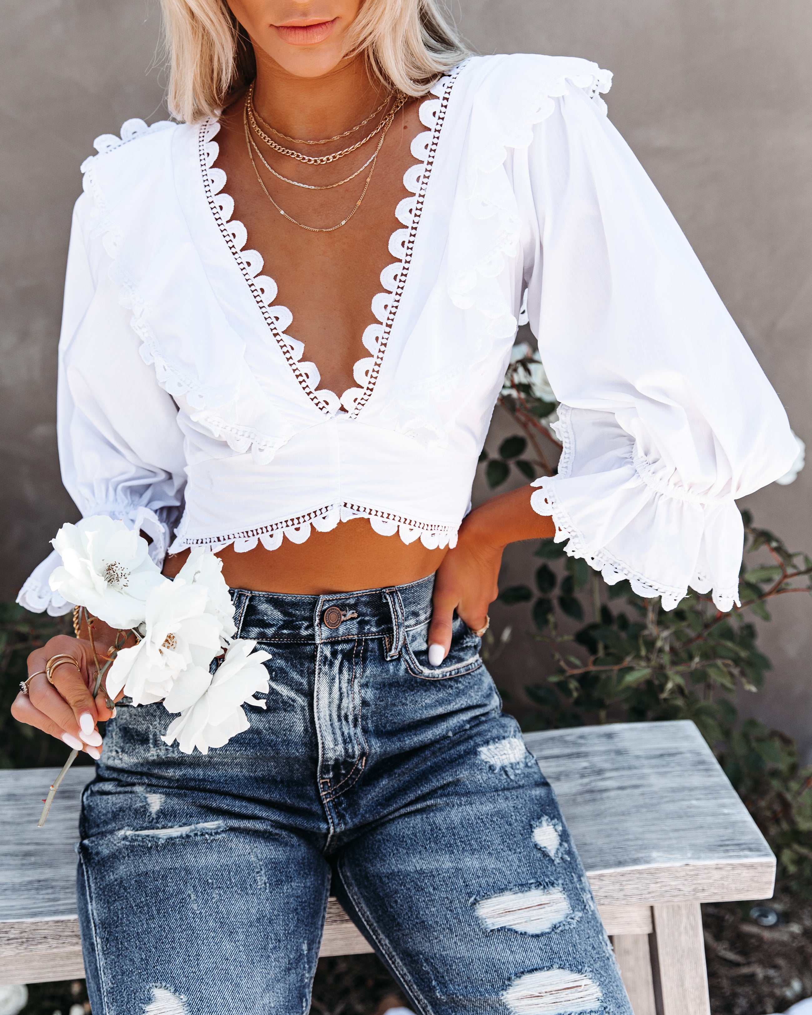 Rhonda Cotton Blend Crochet Lace-Up Crop Top - FINAL SALE - Se7enfashion