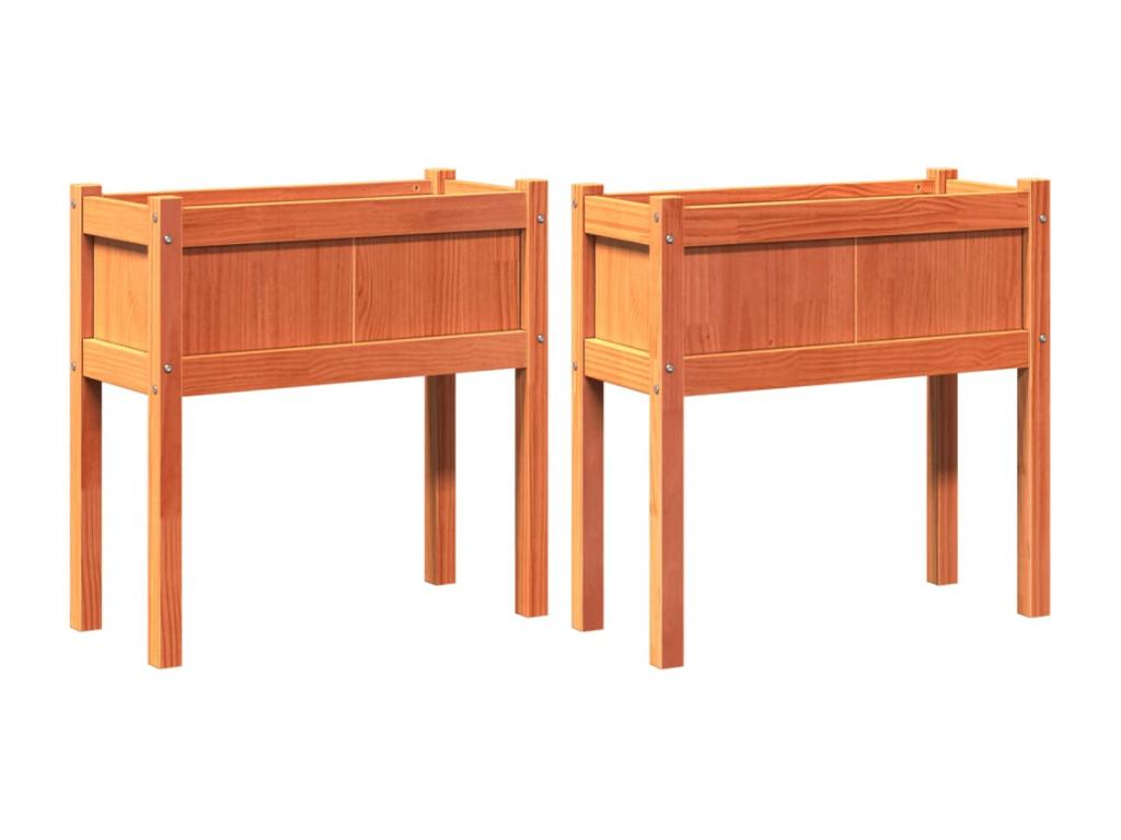 Decoratodo con patas 2 uds madera maciza de pino marrón cera