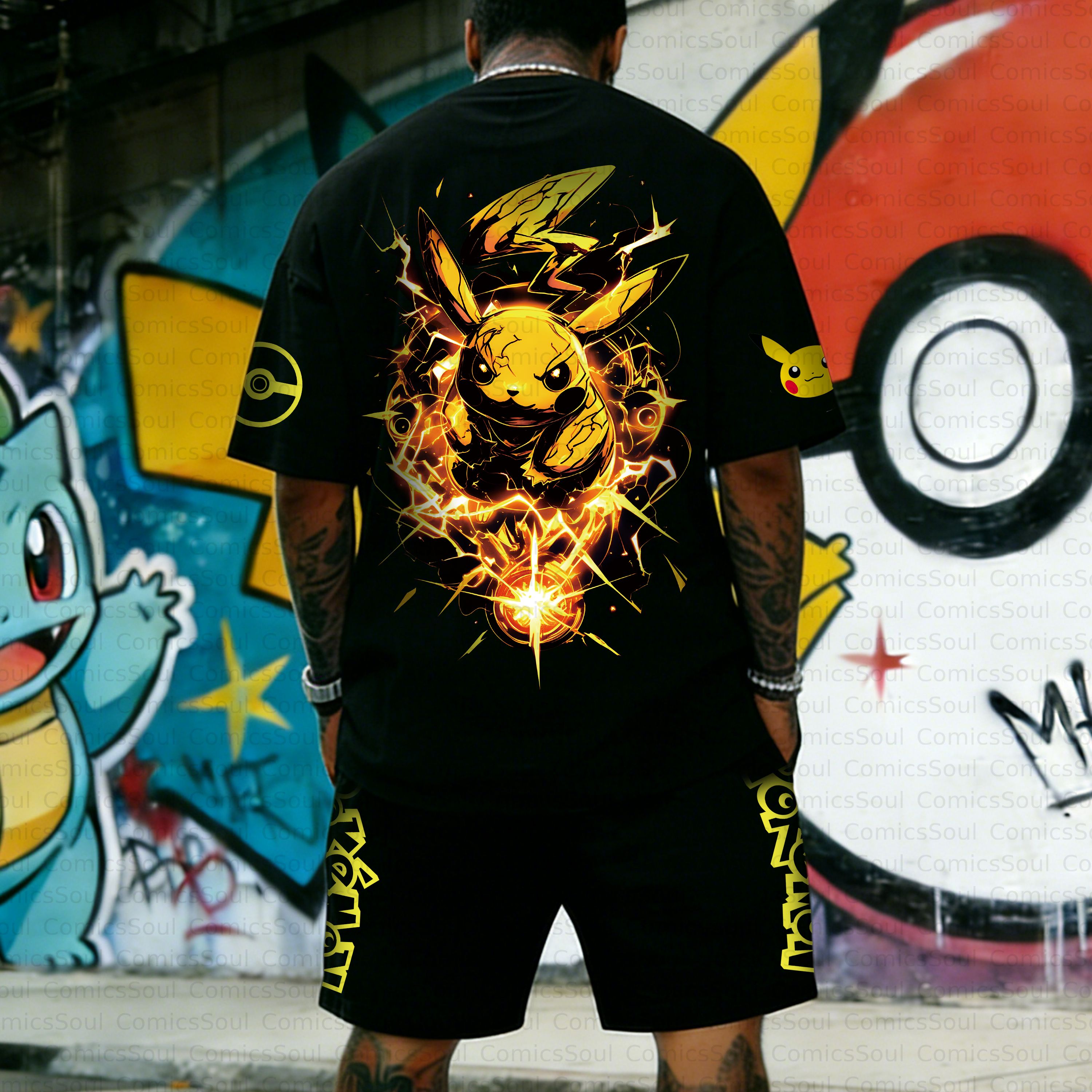 Unisex Anime Inspired Vintage T-shirt& Shorts 2 Pieces Set