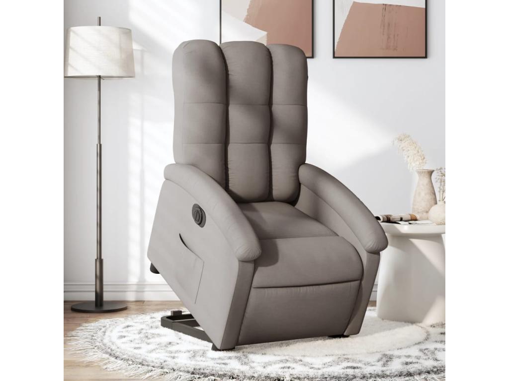 Sillón eléctrico reclinable elevable de tela gris taupe
