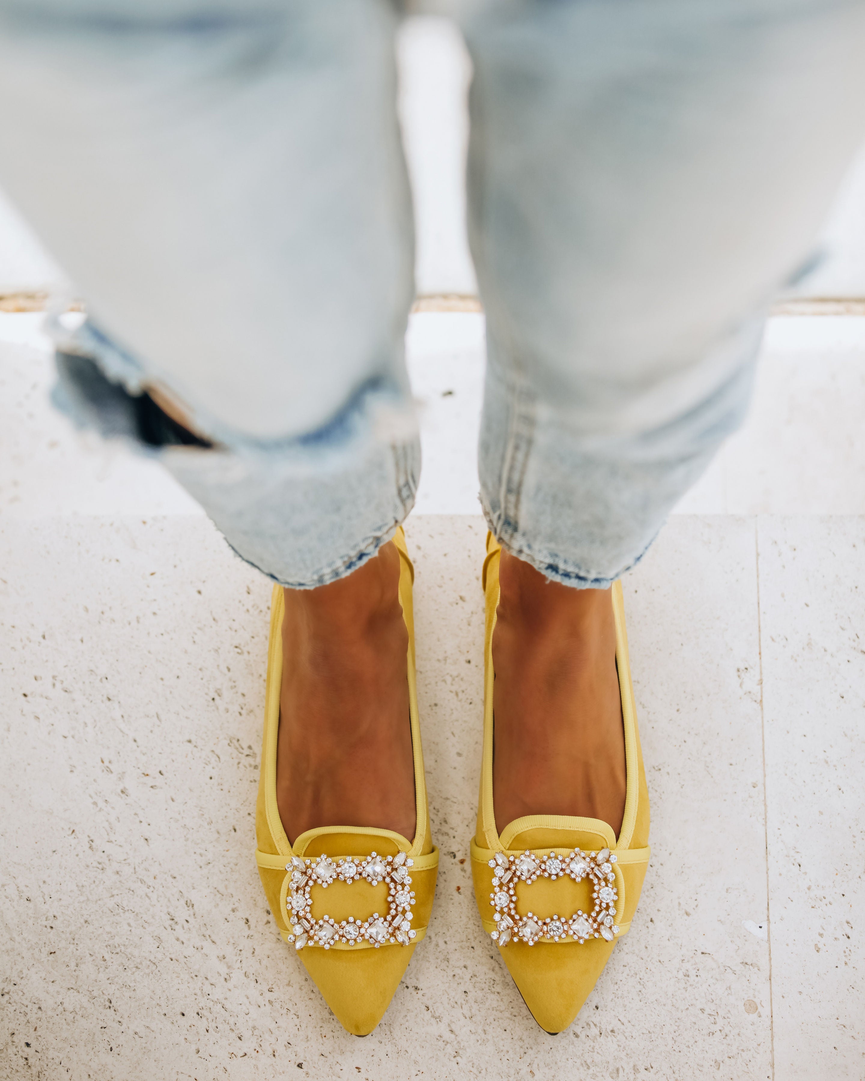 Vanderpump Embellished Faux Suede Flats - Yellow - Se7enfashion