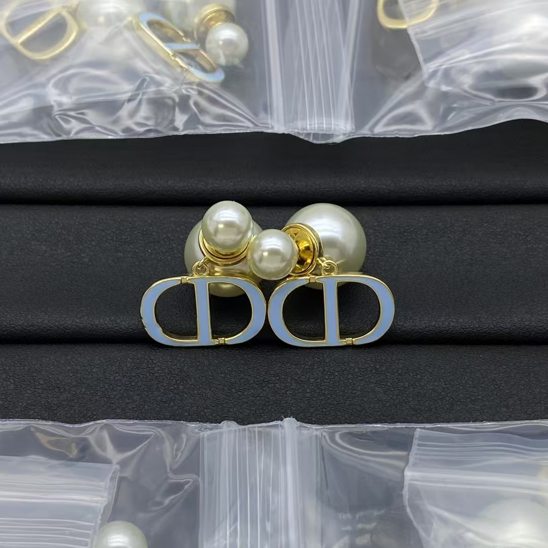Dior Blue Enamel Pearl Earrings - Original Replica Club