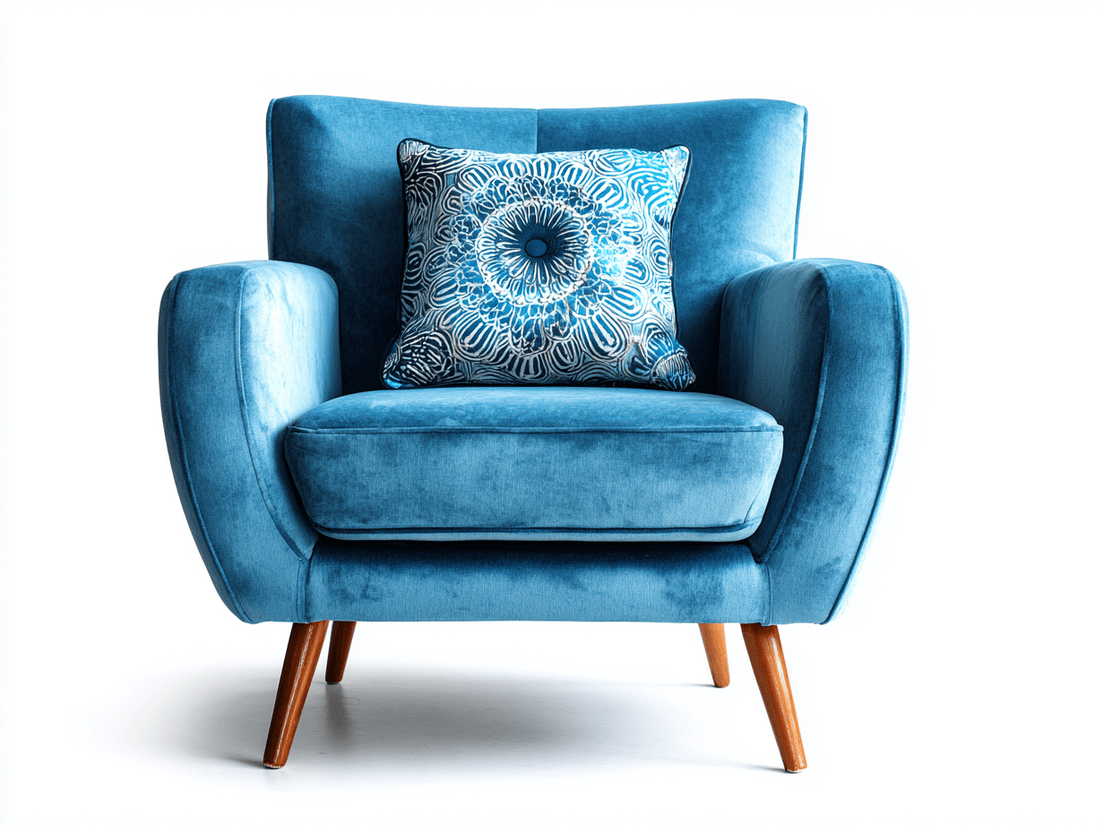 Sillón individual – tela – azul – diseño moderno – con un cojín decorativo