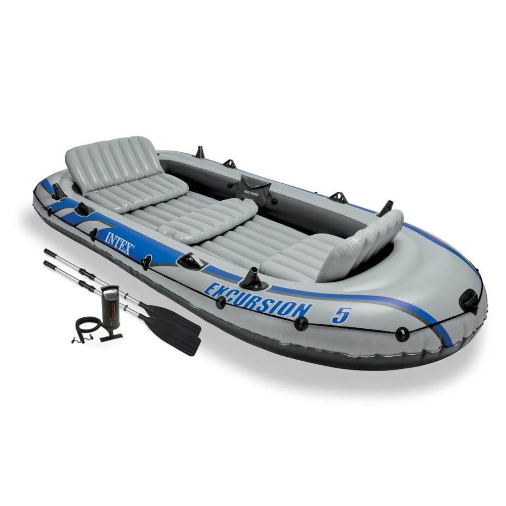 Intex 5 Person Fishing Boat Set w/2 Oars & Eight Speed Trolling Motor - Image 7