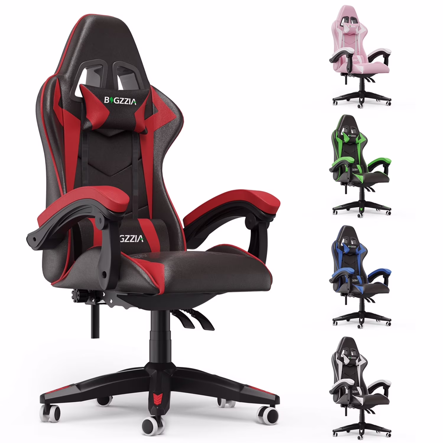 Bigzzia Gaming Chair Office Chair, Ergonomic Game Chair with Height Adjustable Headrest and Lumbar Support for Adults Teens, Black & White - Image 9