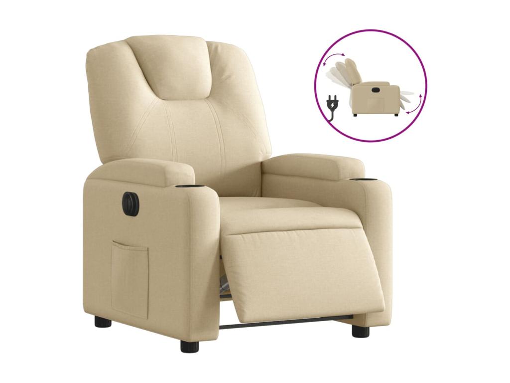 Sillón reclinable eléctrico de tela crema