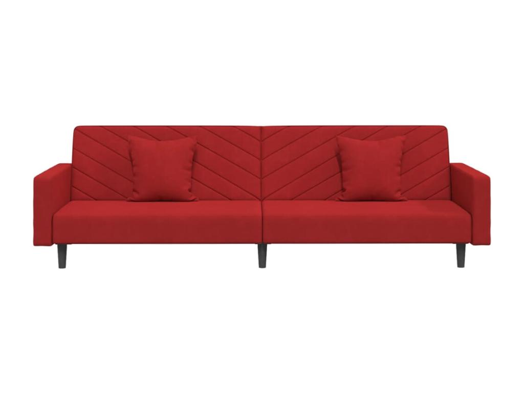 Sofá cama doble - terciopelo rojo - 2 cojines incluidos
