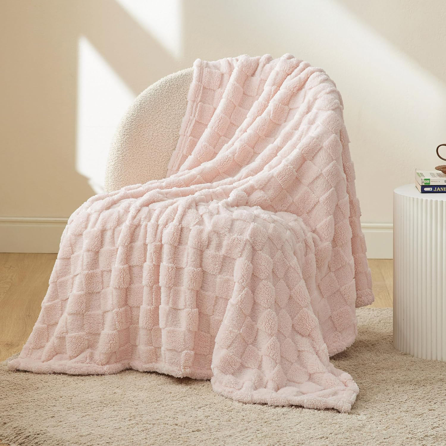 Jacquard Knitted Flannel Fleece Blanket, 100% Polyester Soft Warm Throw for Bed Sofa Hotel Home