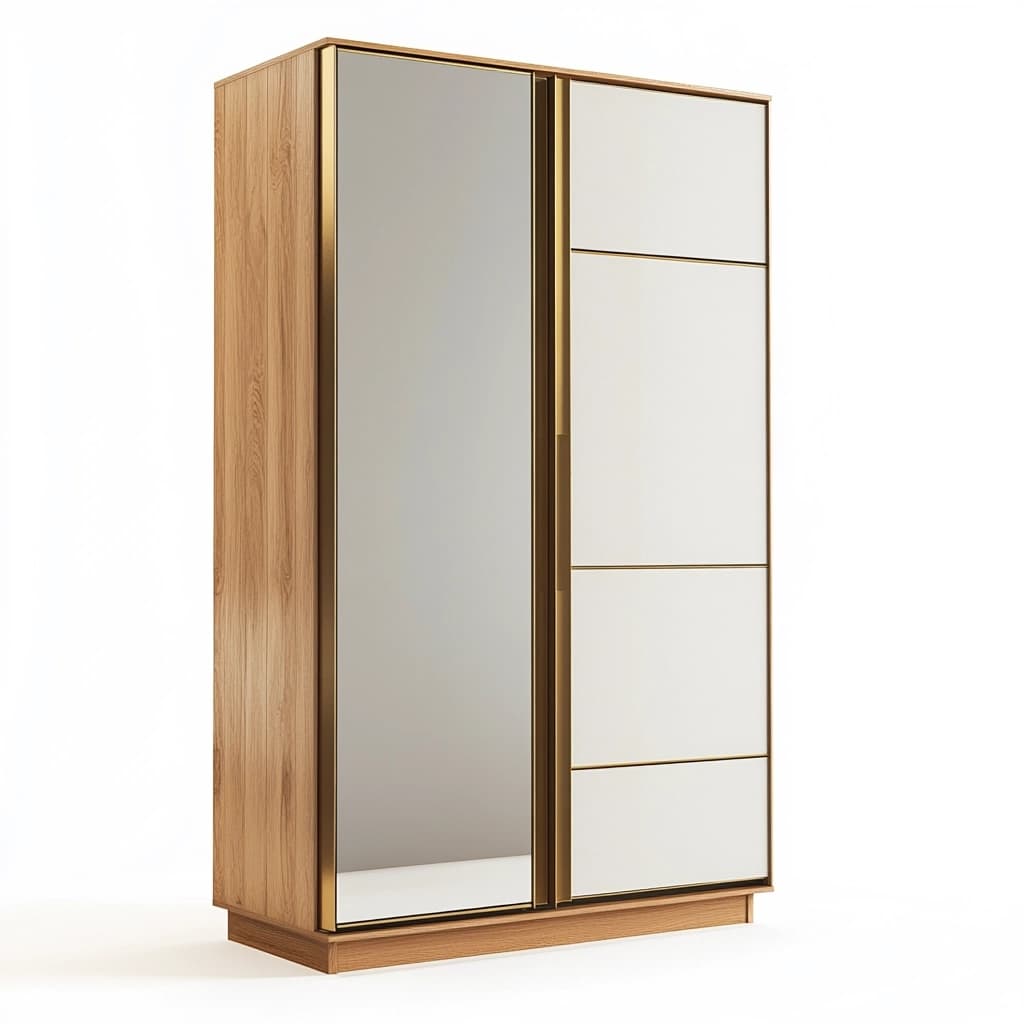 Armario de dormitorio moderno con puertas correderas espejo y acabado en madera y blanco organización funcional 200x120cm ropero