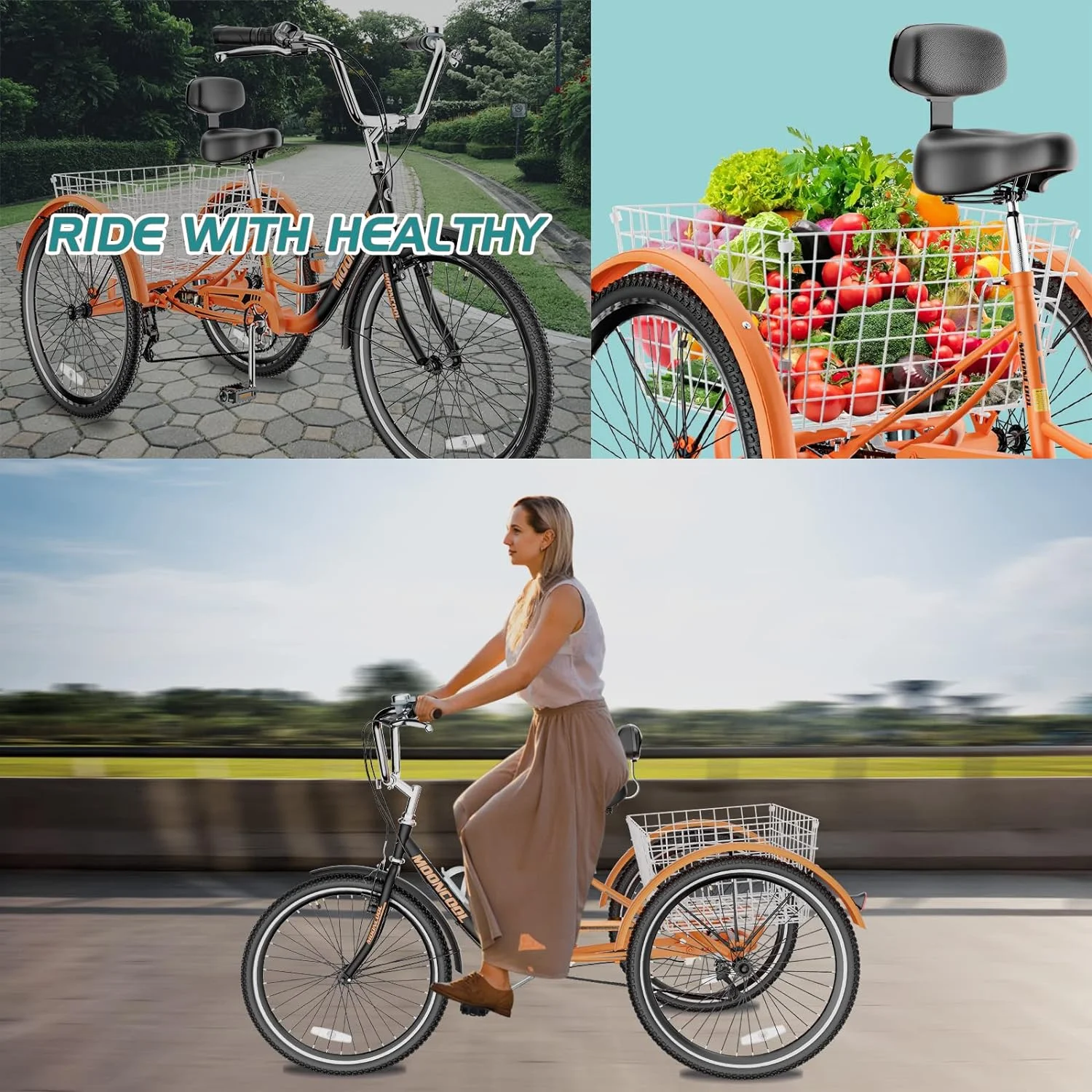 FICISOG 7 Speed Adult Tricycle for Women, 20/24/26 Inch Adult Trike with Basket, 3 Wheel Bikes for Adults Seniors, Cruise Trike for Shopping Picnic - Image 59