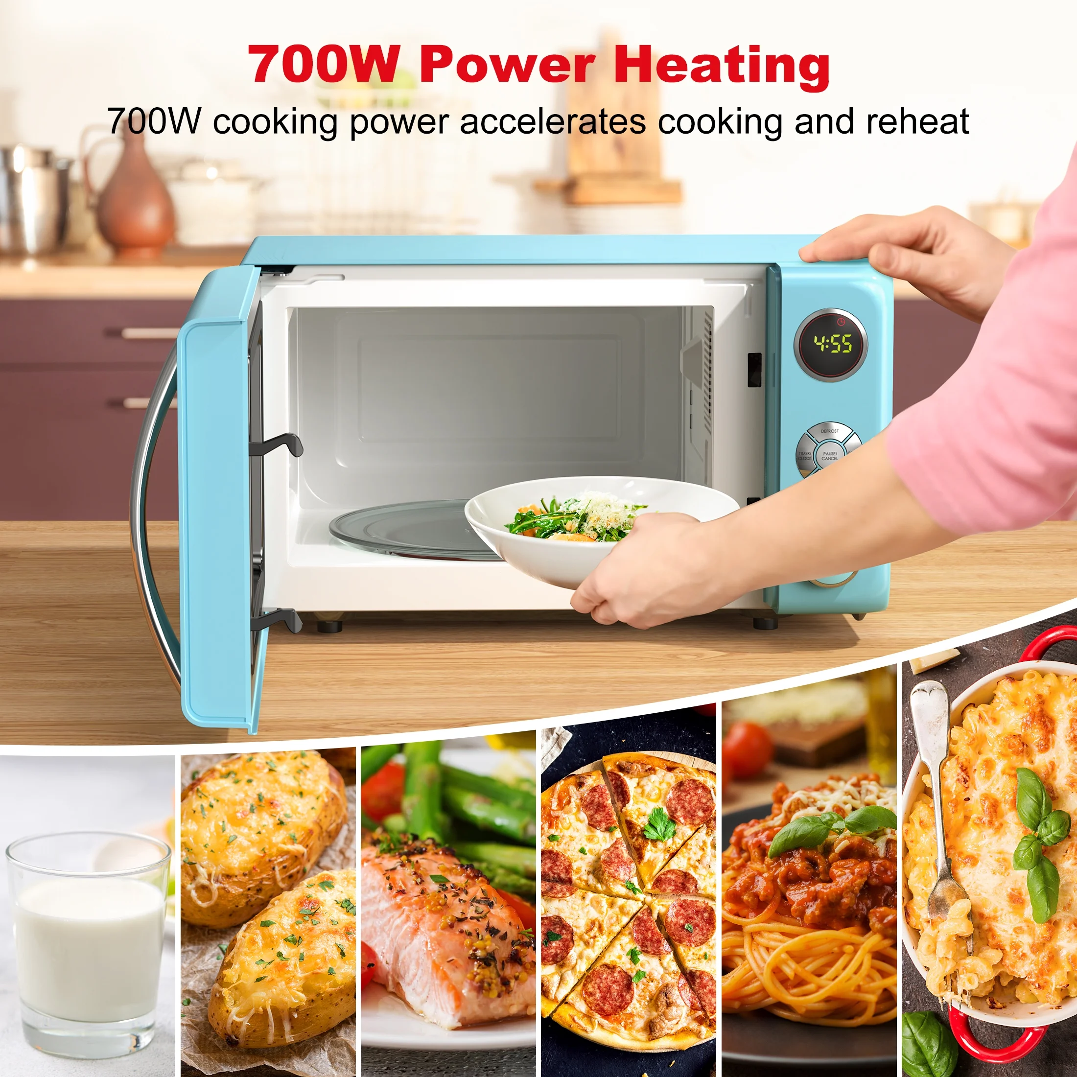 Galanz 0.7 Cu ft Retro Countertop Microwave Oven, 700 Watts, Blue, New - Image 6