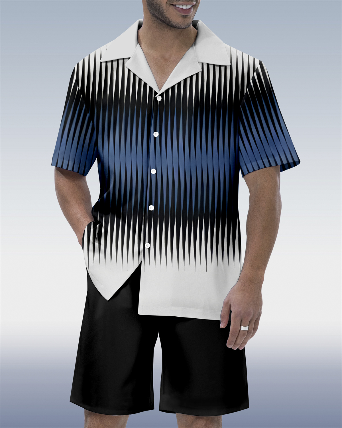 Suitmens Men's Geometric Abstract Art Short Sleeve Shirt Set 205